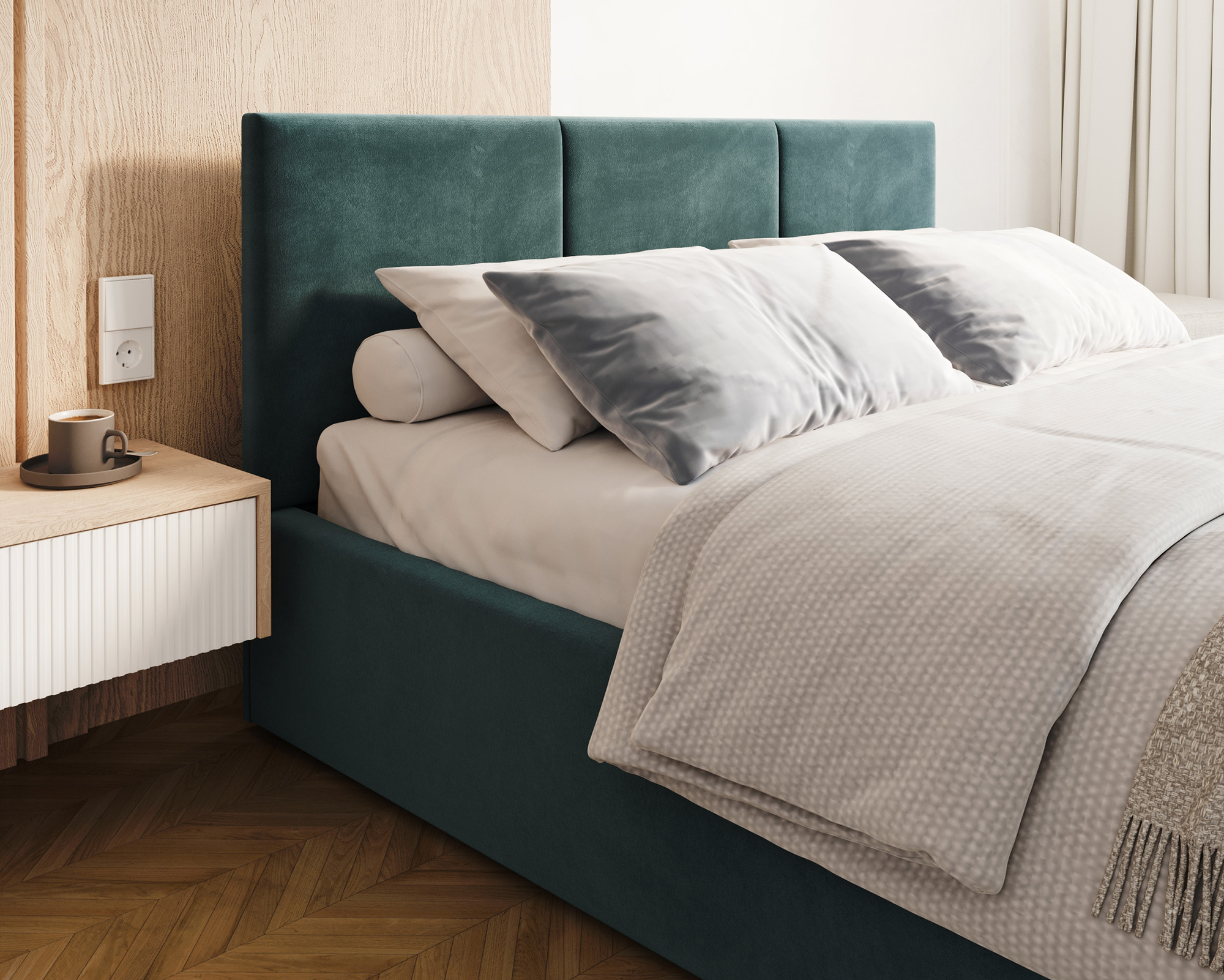 Čalouněná postel FRESIA 90x200cm Modrá Paris s úložným prostorem kovový rošt