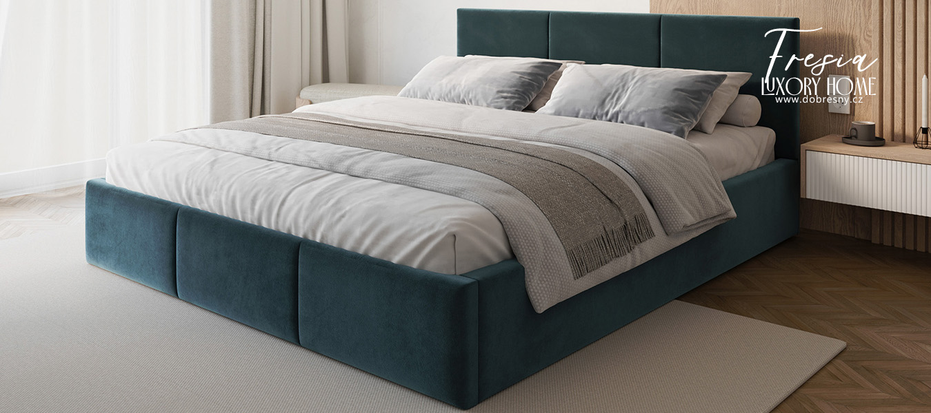 Čalouněná postel FRESIA 140x200cm Modrá Paris s úložným prostorem kovový rošt