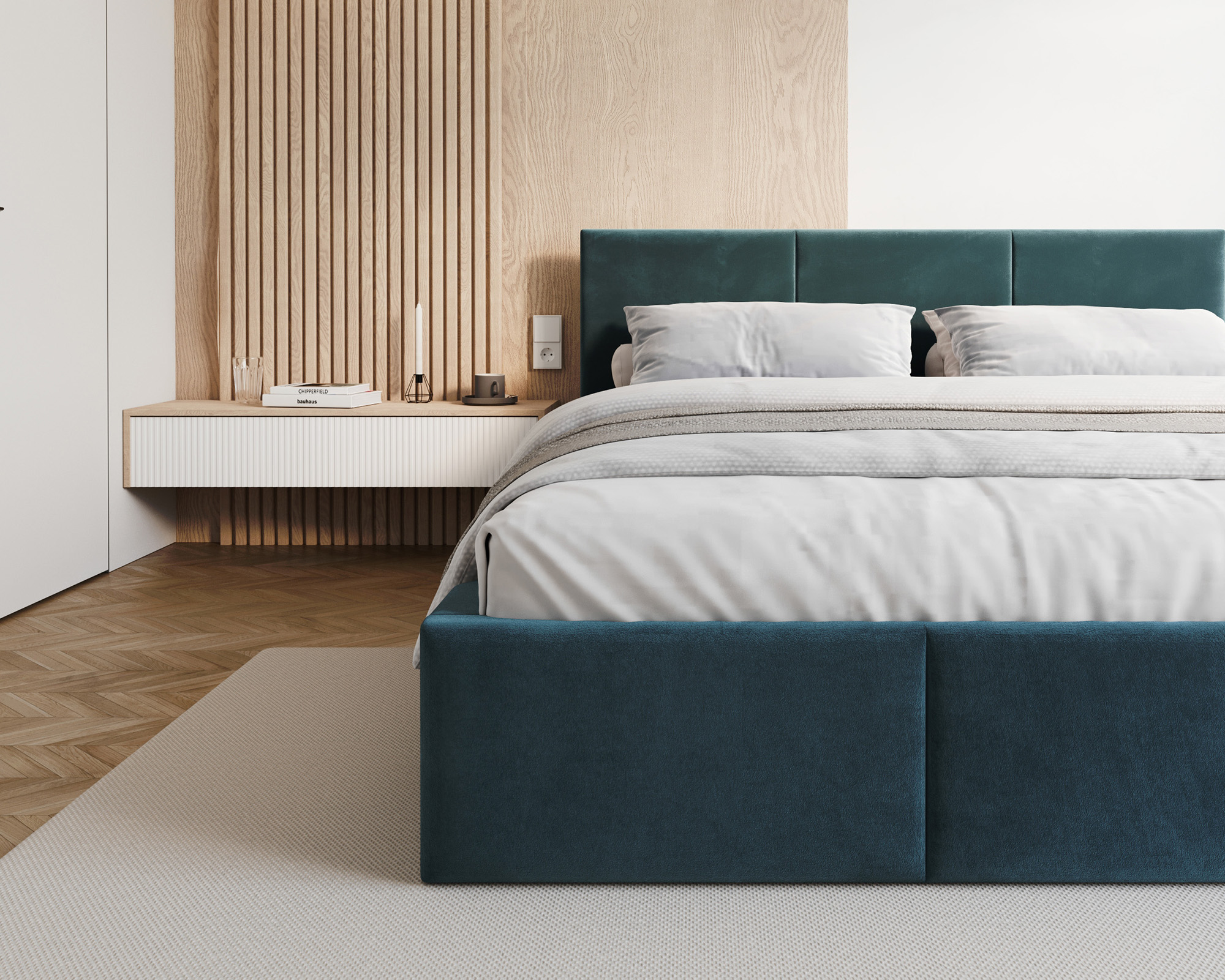 Čalouněná postel FRESIA 180x200cm Modrá Paris s úložným prostorem kovový rošt