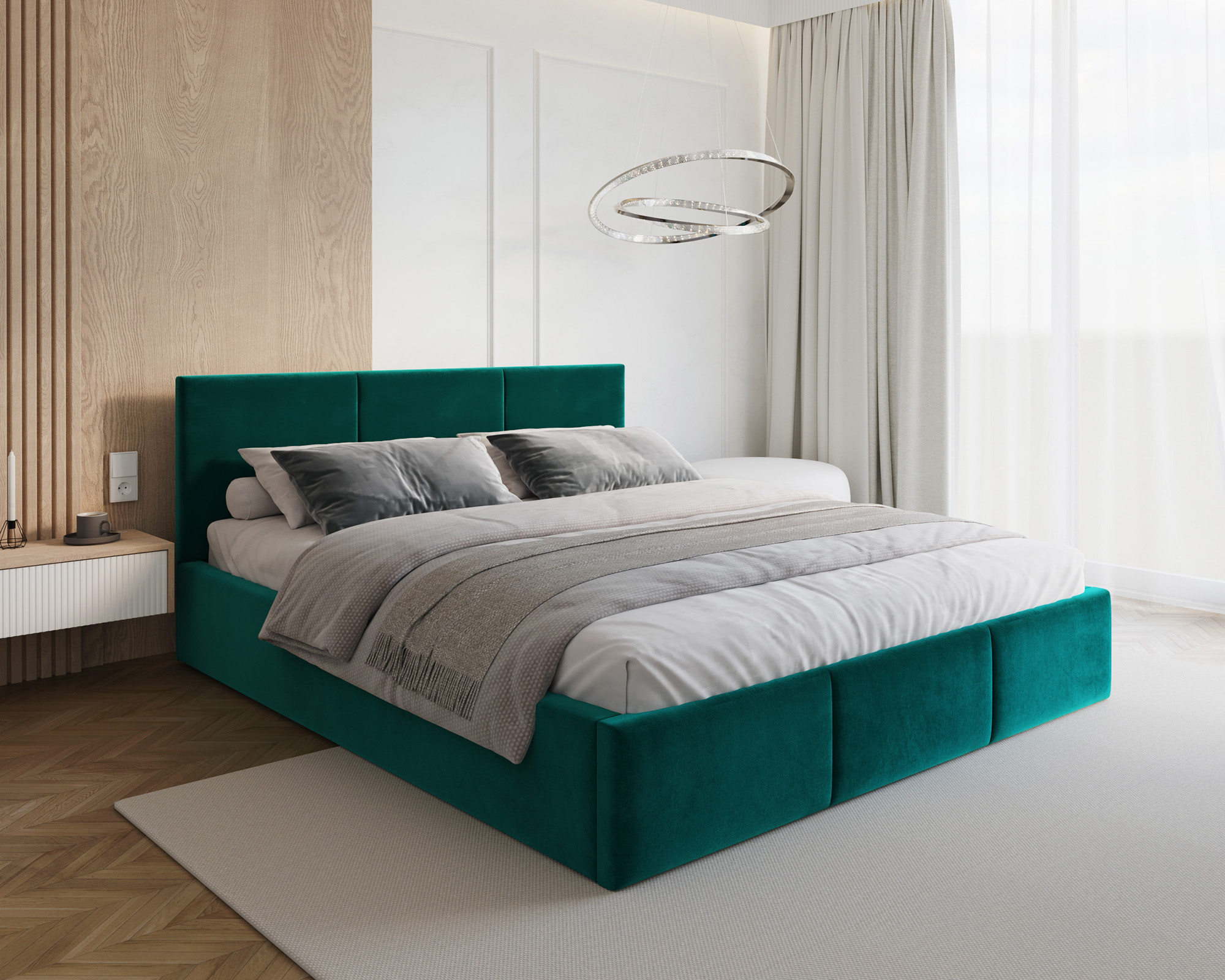 Čalouněná postel FRESIA 120x200cm Tyrkysová Paris s úložným prostorem kovový rošt