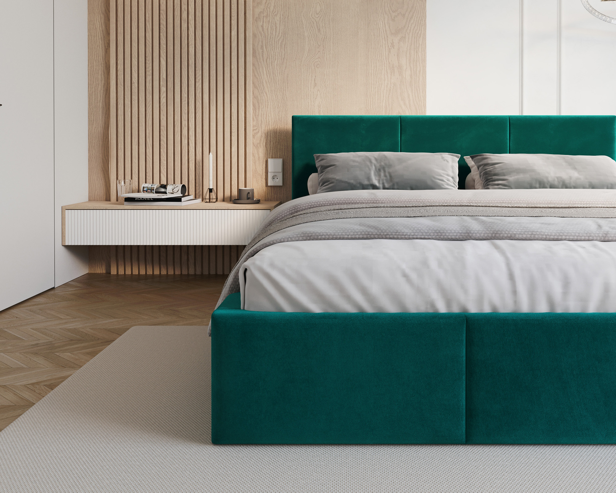 Čalouněná postel FRESIA 160x200cm Tyrkysová Paris s úložným prostorem kovový rošt