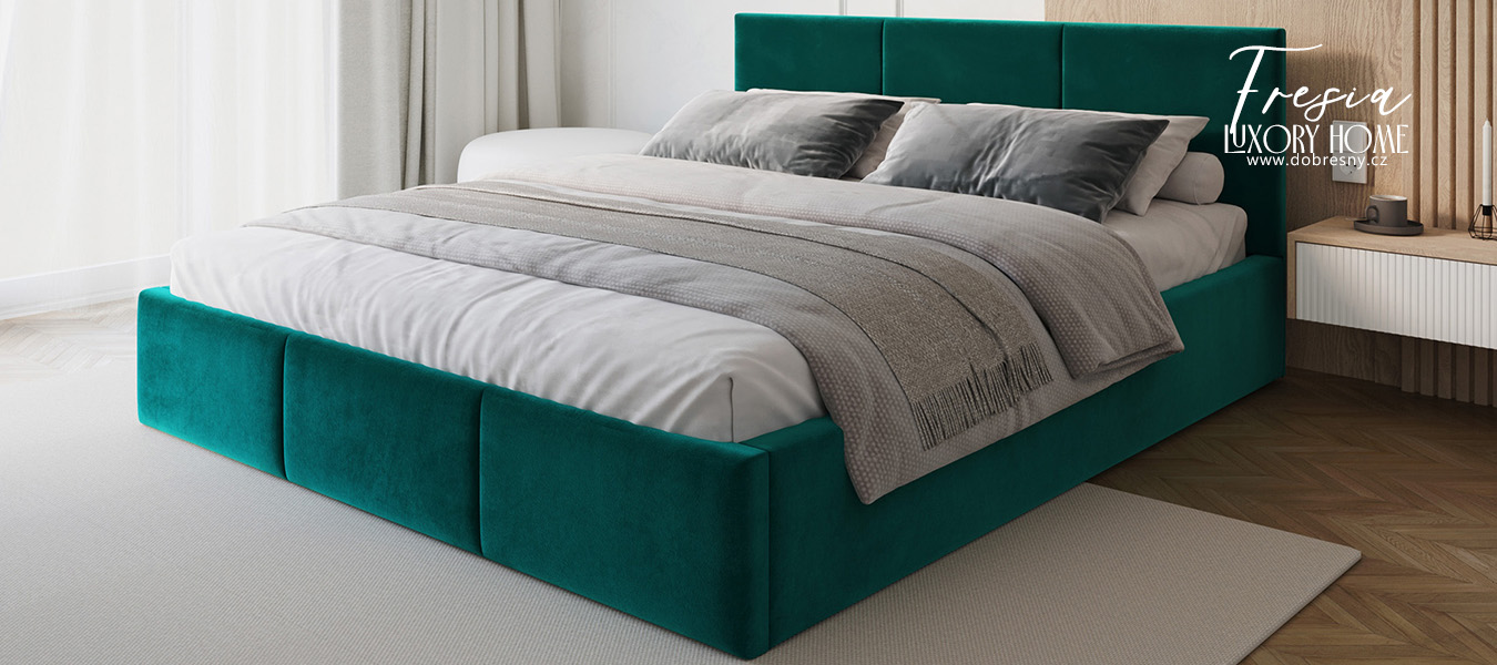 Čalouněná postel FRESIA 180x200cm Tyrkysová Paris s úložným prostorem kovový rošt