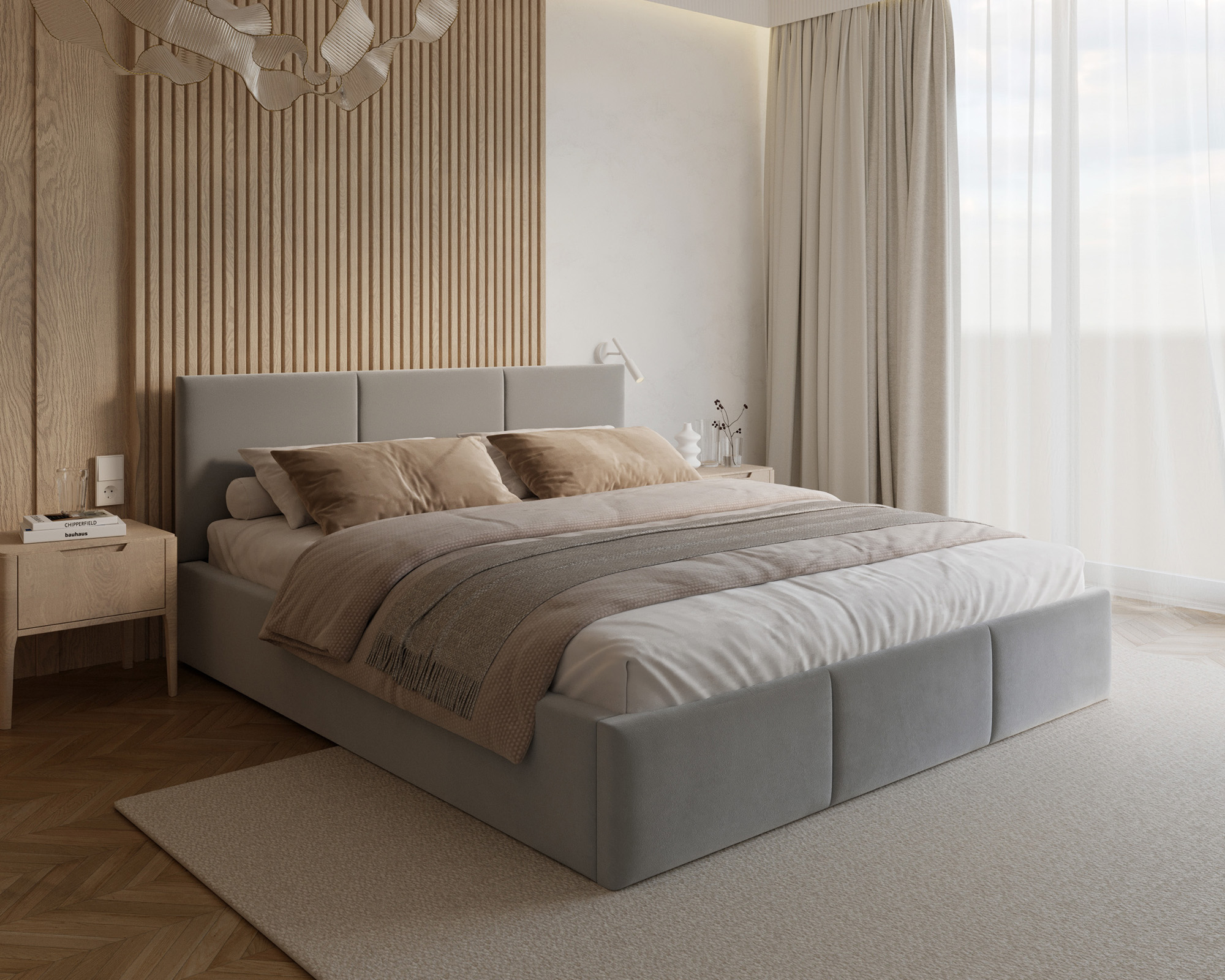 Čalouněná postel FRESIA 90x200cm Světle šedá Paris s úložným prostorem kovový rošt