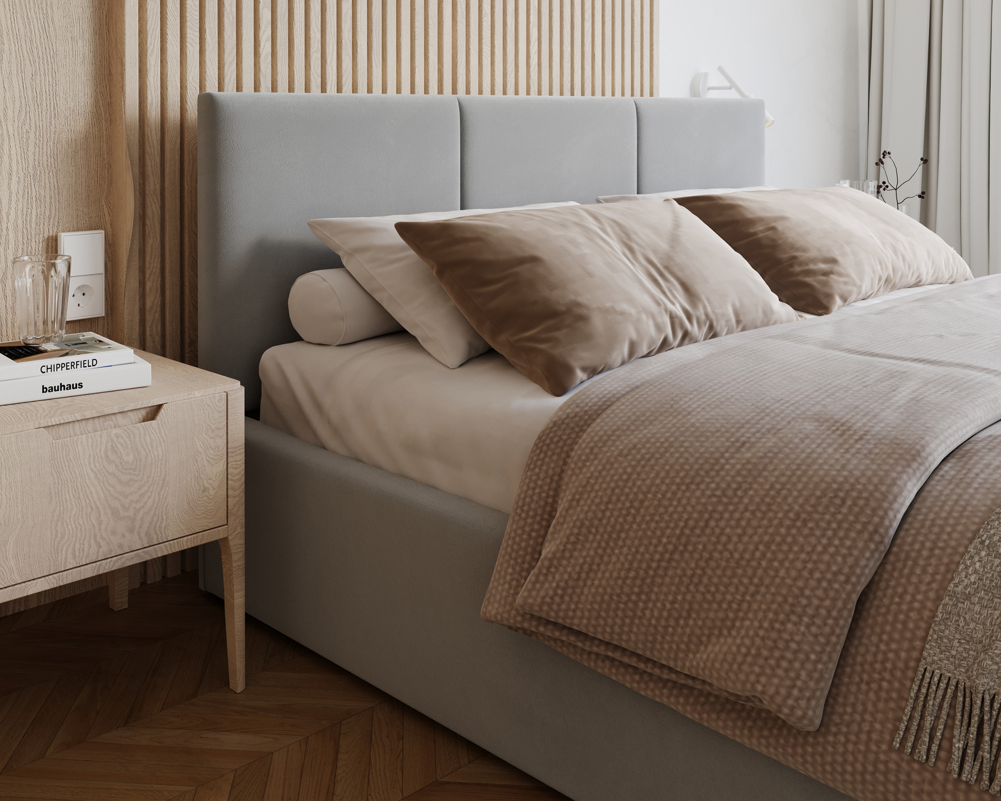 Čalouněná postel FRESIA 90x200cm Světle šedá Paris s úložným prostorem kovový rošt