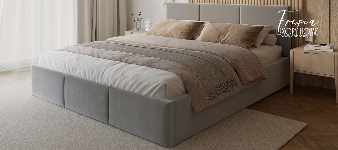 Čalouněná postel FRESIA 120x200cm Světle šedá Paris s úložným prostorem kovový rošt