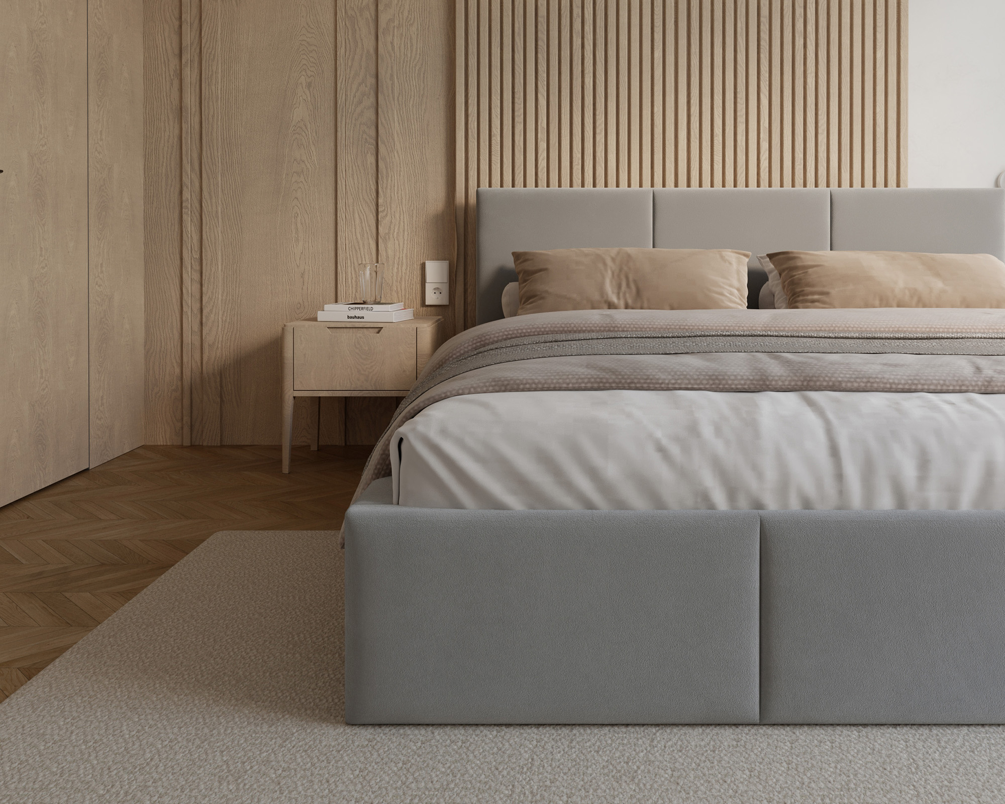 Čalouněná postel FRESIA 120x200cm Světle šedá Paris s úložným prostorem kovový rošt