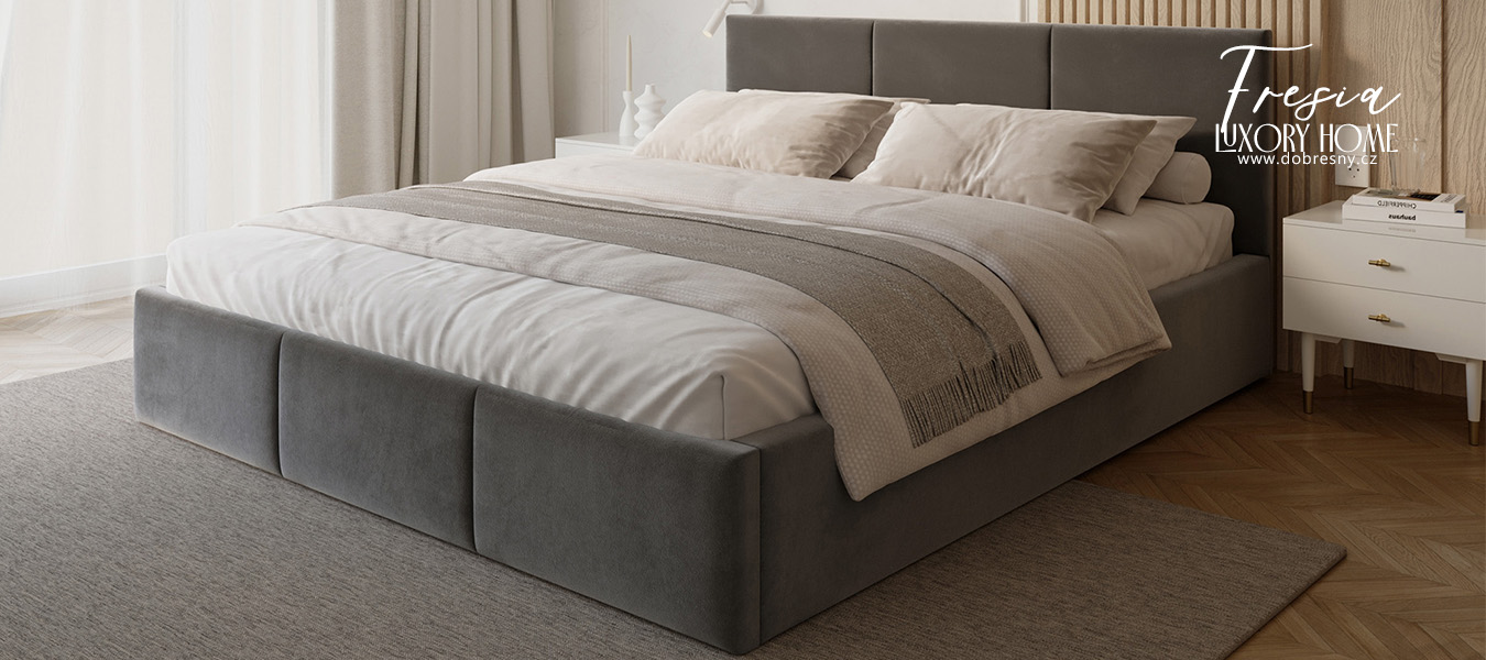 Čalouněná postel FRESIA 90x200cm Šedá Paris s úložným prostorem kovový rošt