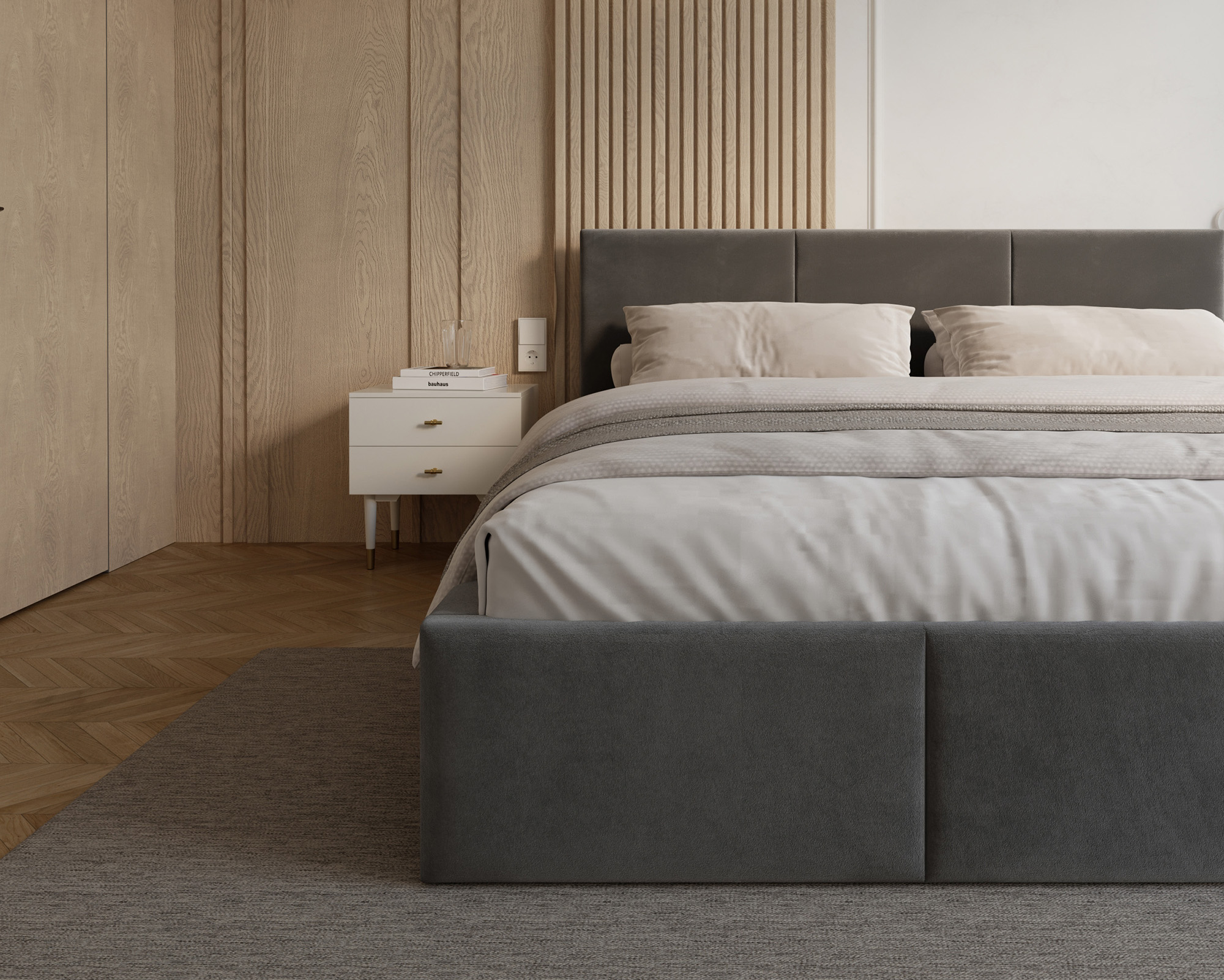 Čalouněná postel FRESIA 90x200cm Šedá Paris s úložným prostorem kovový rošt