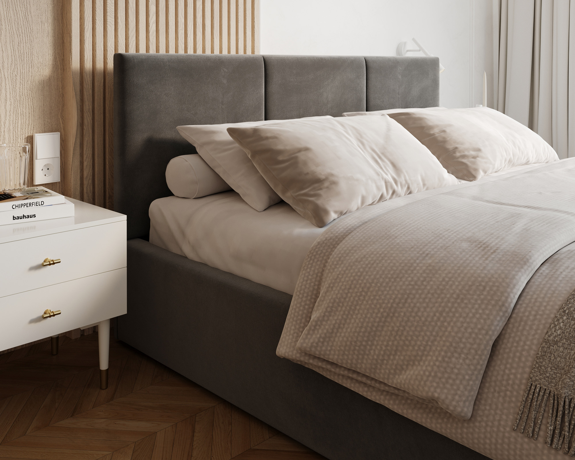 Čalouněná postel FRESIA 90x200cm Šedá Paris s úložným prostorem kovový rošt