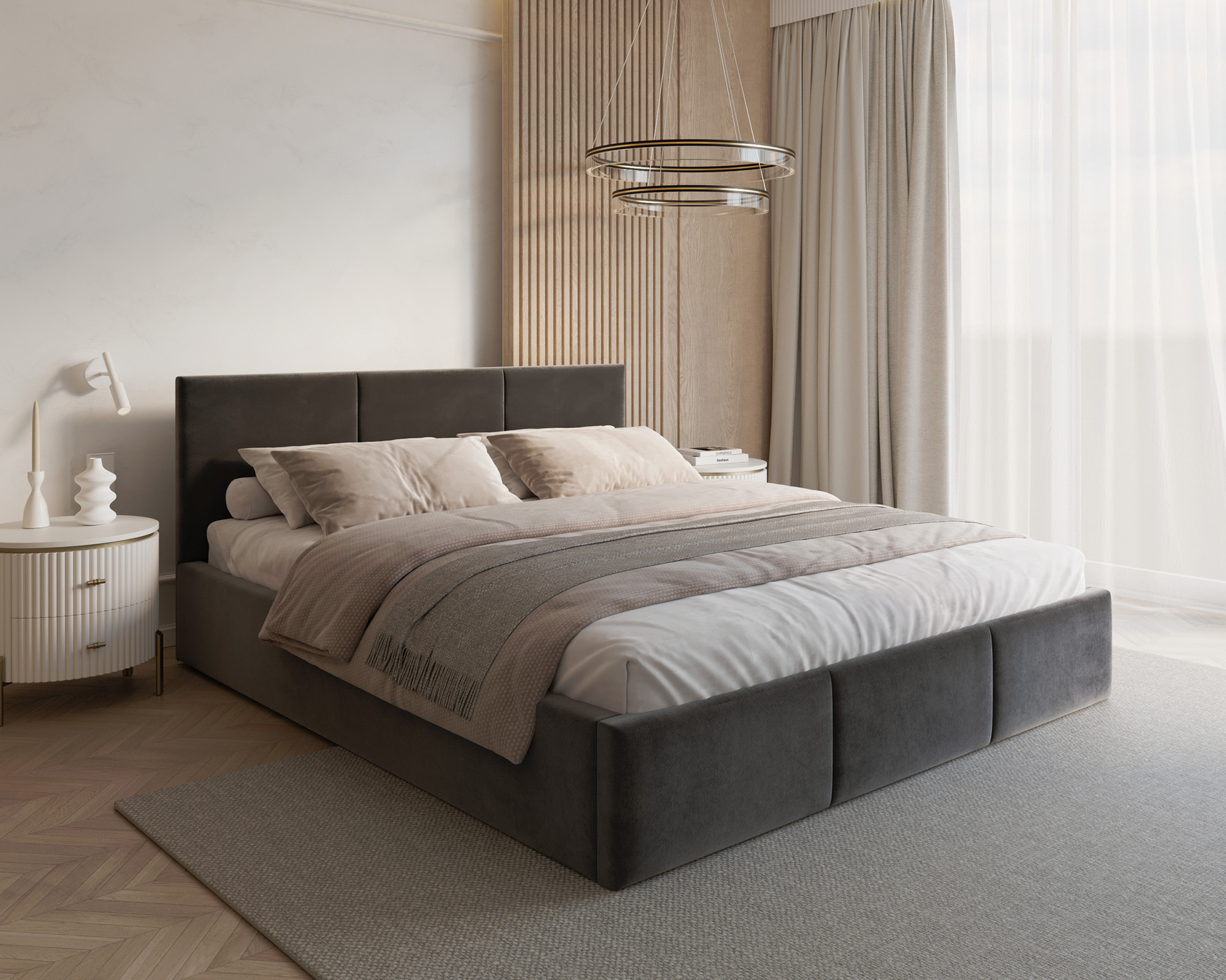 Čalouněná postel FRESIA 90x200cm Tmavě šedá Paris s úložným prostorem kovový rošt