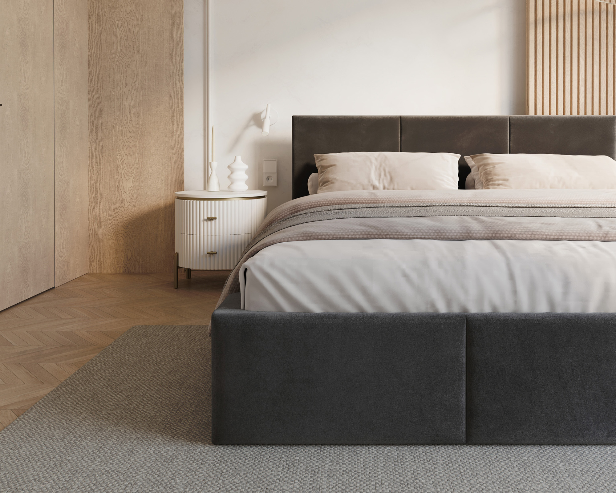 Čalouněná postel FRESIA 90x200cm Tmavě šedá Paris s úložným prostorem kovový rošt