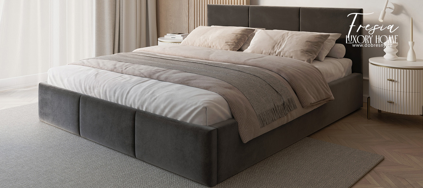 Čalouněná postel FRESIA 160x200cm Tmavě šedá Paris s úložným prostorem kovový rošt