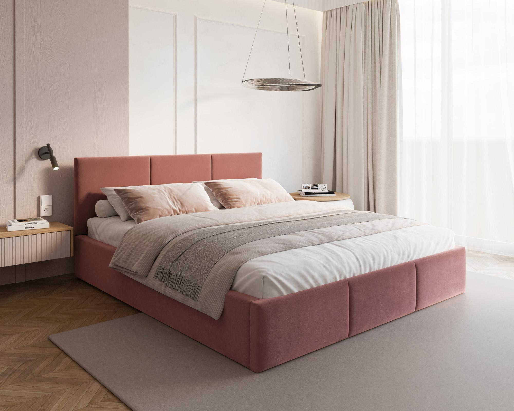 Čalouněná postel FRESIA 90x200cm Lososová Paris s úložným prostorem kovový rošt