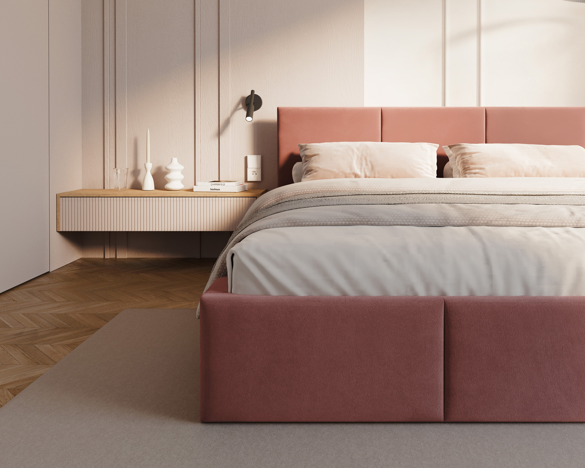 Čalouněná postel FRESIA 120x200cm Lososová Paris s úložným prostorem kovový rošt