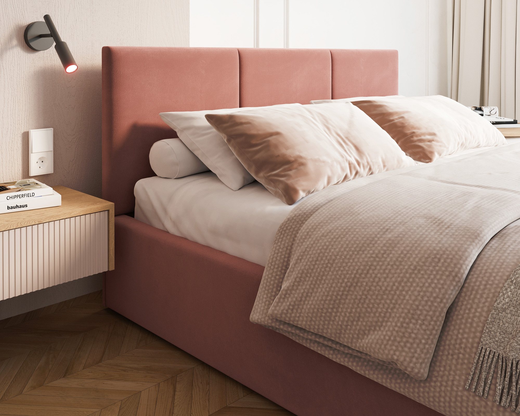 Čalouněná postel FRESIA 180x200cm Lososová Paris s úložným prostorem kovový rošt