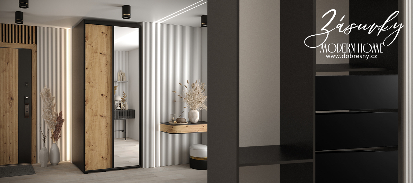 Sada zásuvek 2ks - Do šatních skříní s posuvnými dveřmi 100cm | Černá