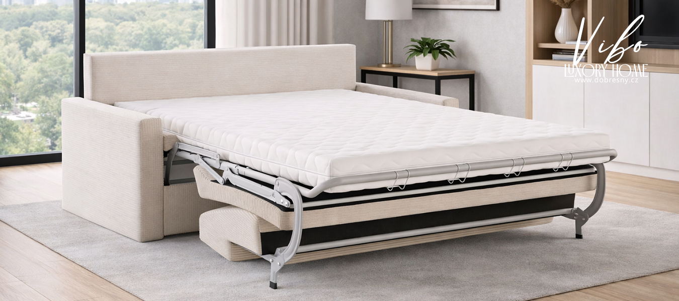 Rozkládací pohovka VIBO KRÉMOVÁ SZTRUKS 140x198cm
