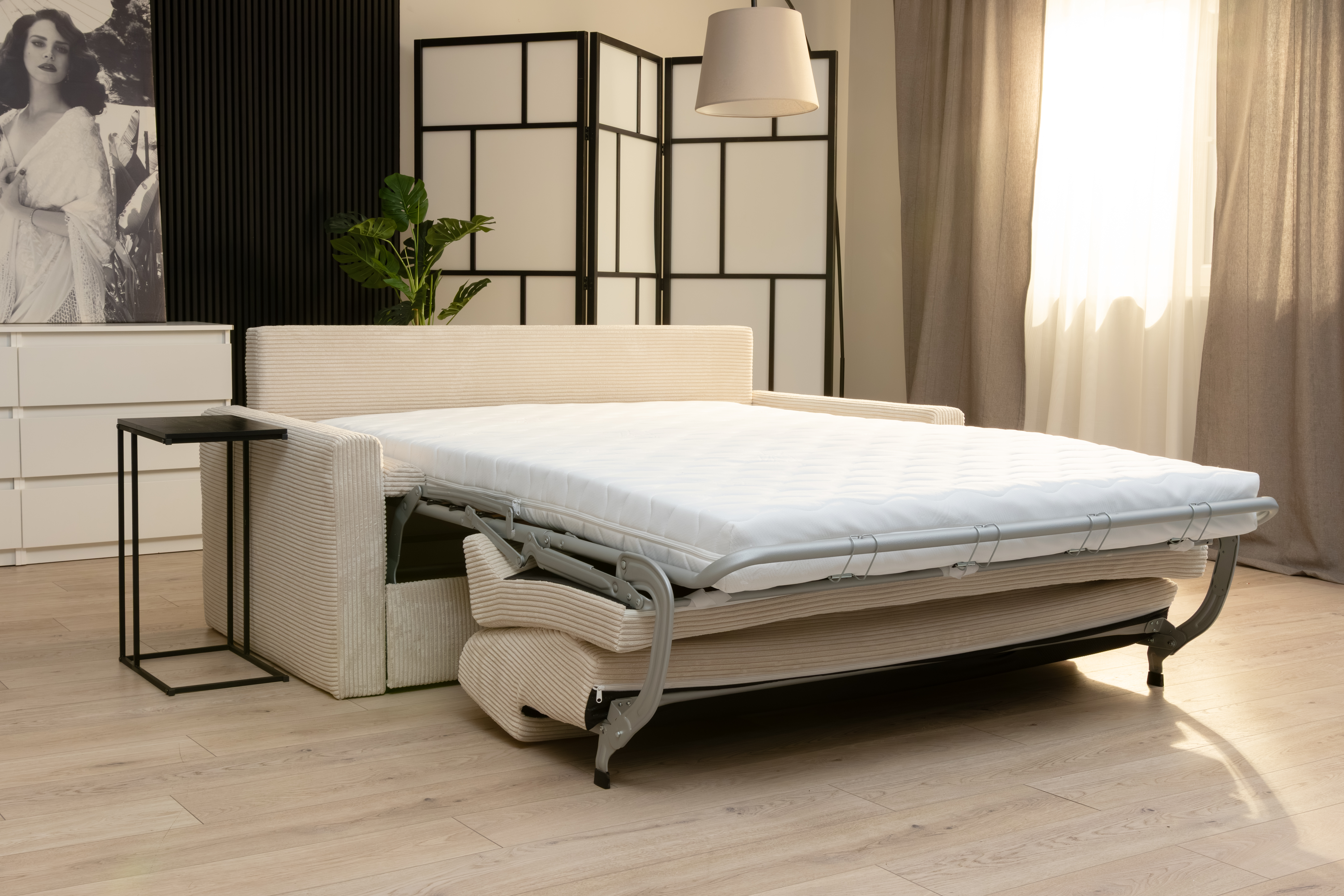 Rozkládací pohovka VIBO KRÉMOVÁ SZTRUKS 140x198cm