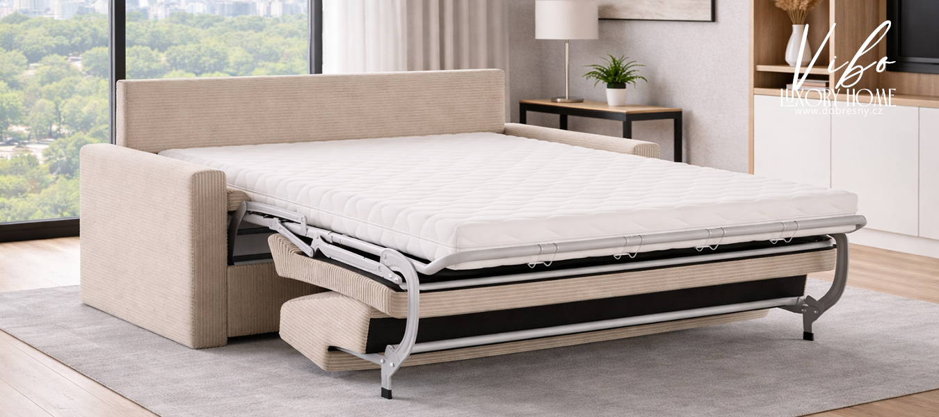 Rozkládací pohovka VIBO BÉŽOVÁ SZTRUKS 140x198cm