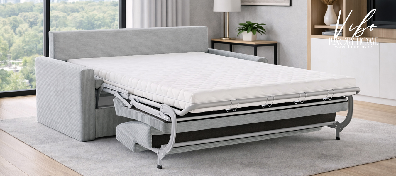 Rozkládací pohovka VIBO ŠEDÁ SZTRUKS 140x198cm