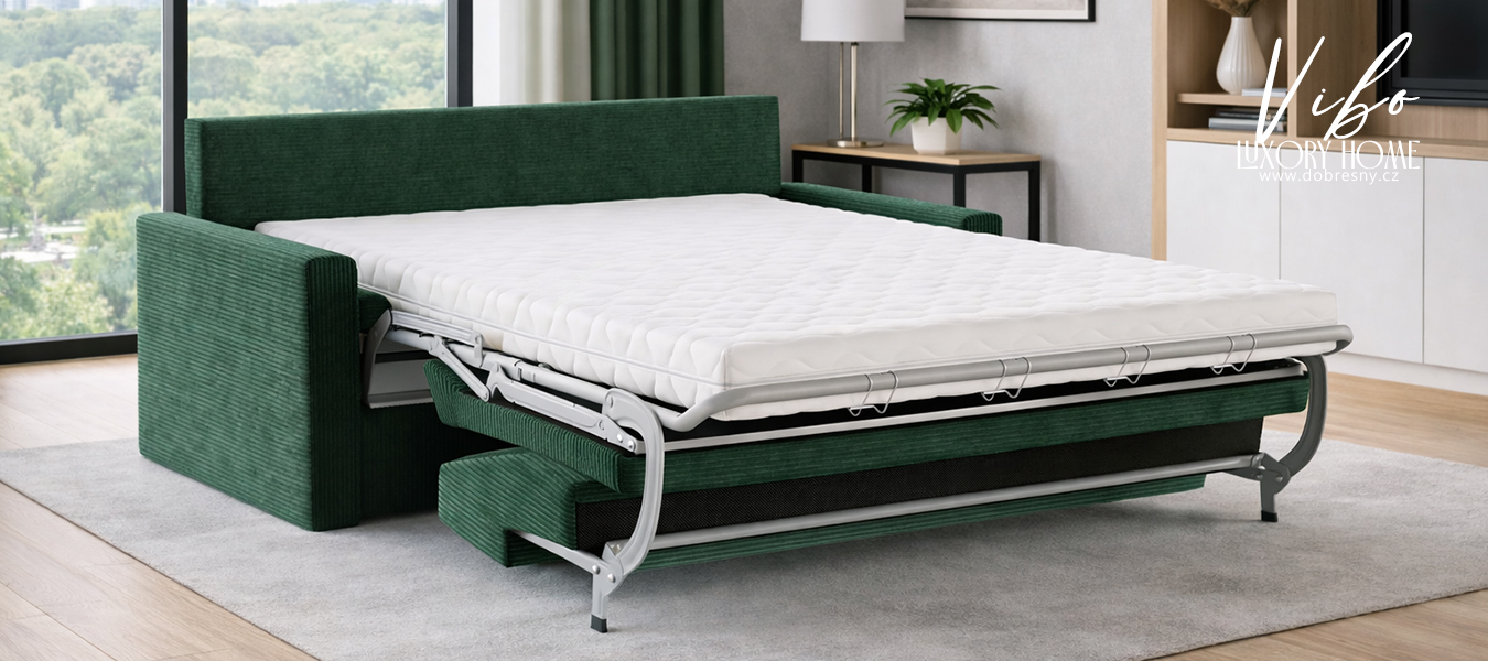 Rozkládací pohovka VIBO ZELENÁ SZTRUKS 140x197cm