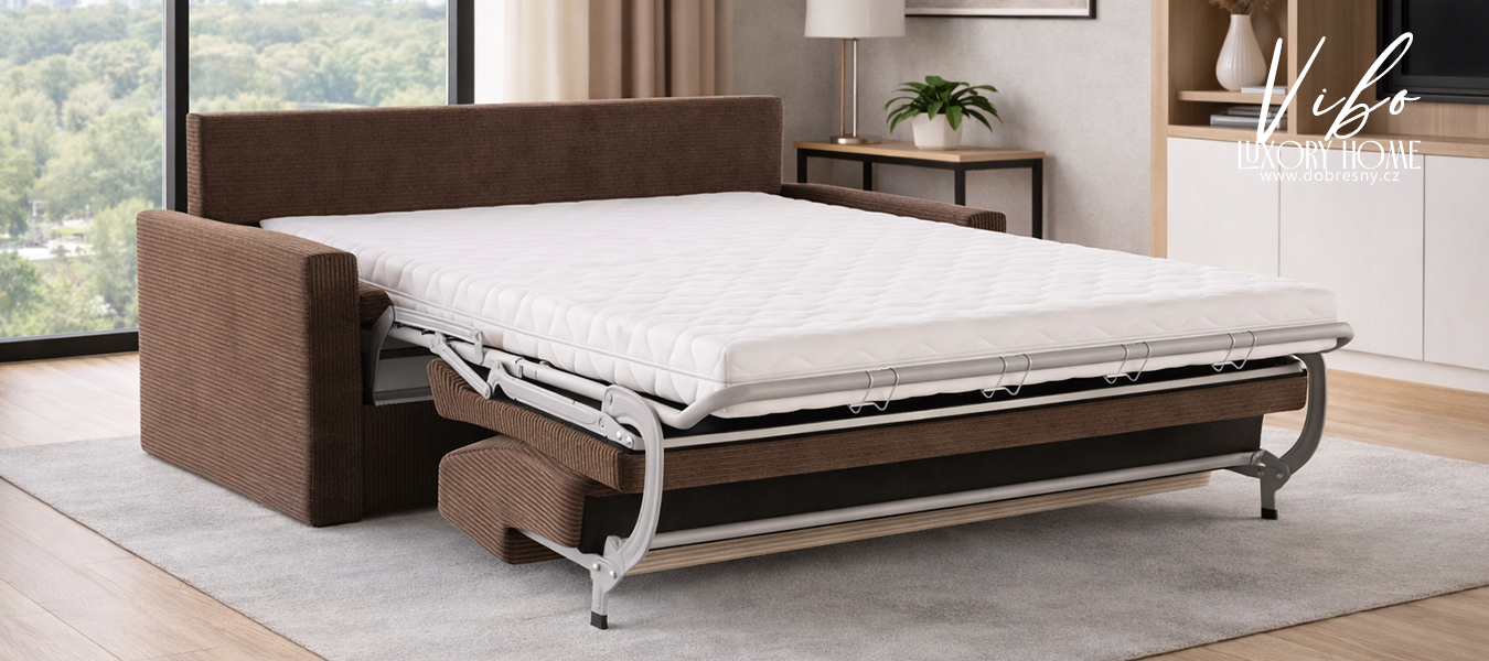 Rozkládací pohovka VIBO HNĚDÁ SZTRUKS 140x197cm