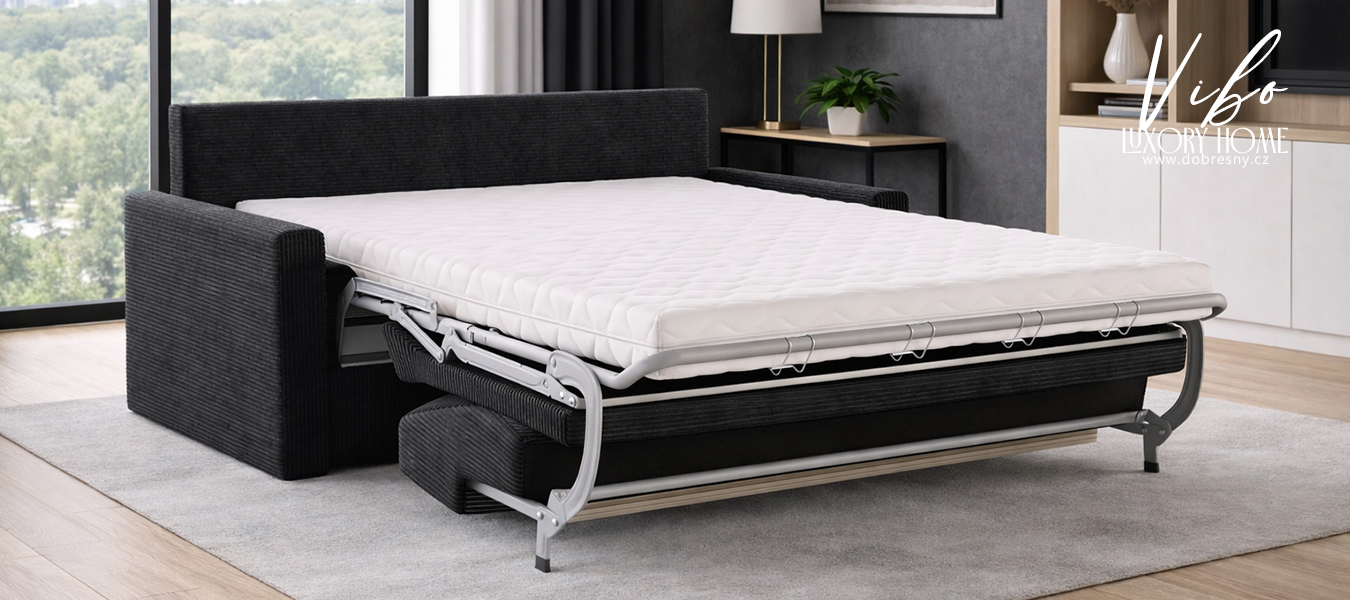Rozkládací pohovka VIBO ČERNÁ SZTRUKS 140x197cm