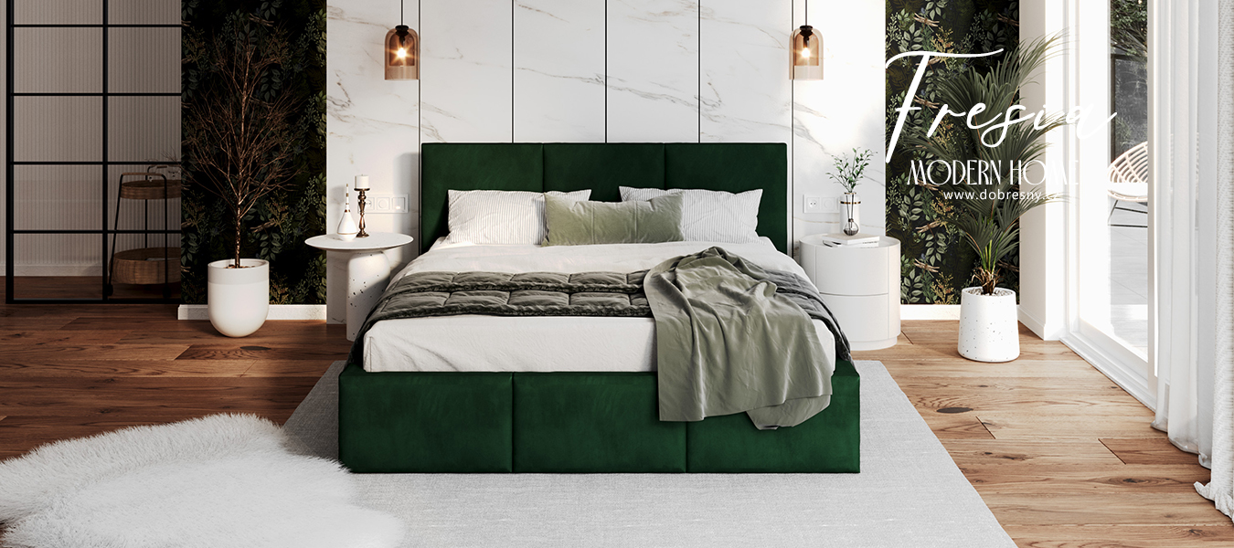 Čalouněná postel FRESIA 180x200 s kovovým zdvižným roštem ZELENÁ TRINITY