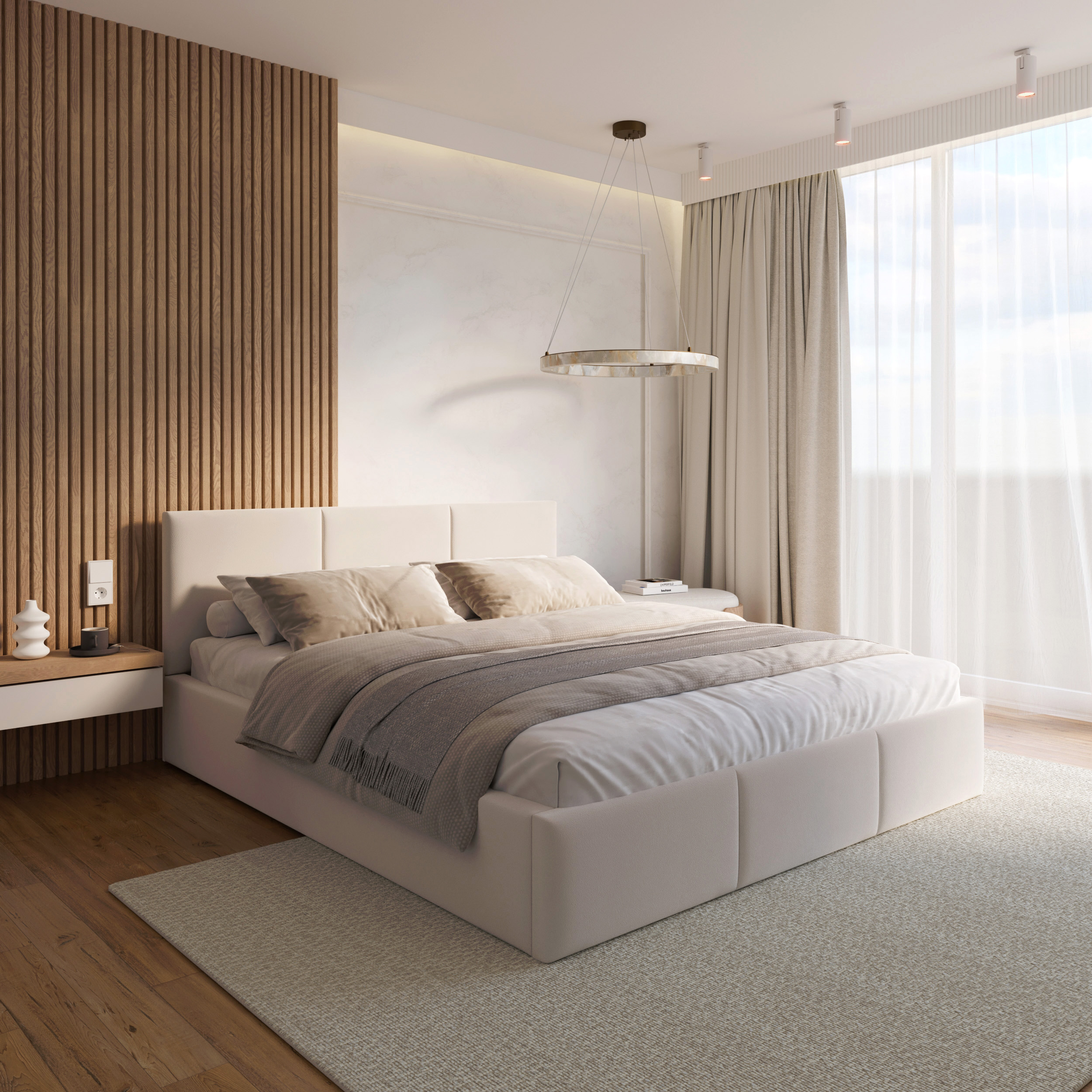 Čalouněná postel FRESIA 200x200 s kovovým zdvižným roštem BÍLÁ TRINITY