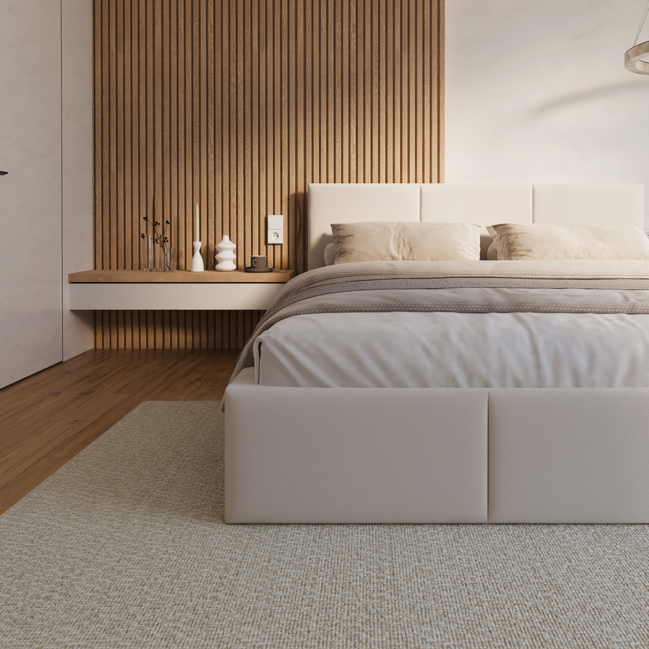 Čalouněná postel FRESIA 200x200 s kovovým zdvižným roštem BÍLÁ TRINITY