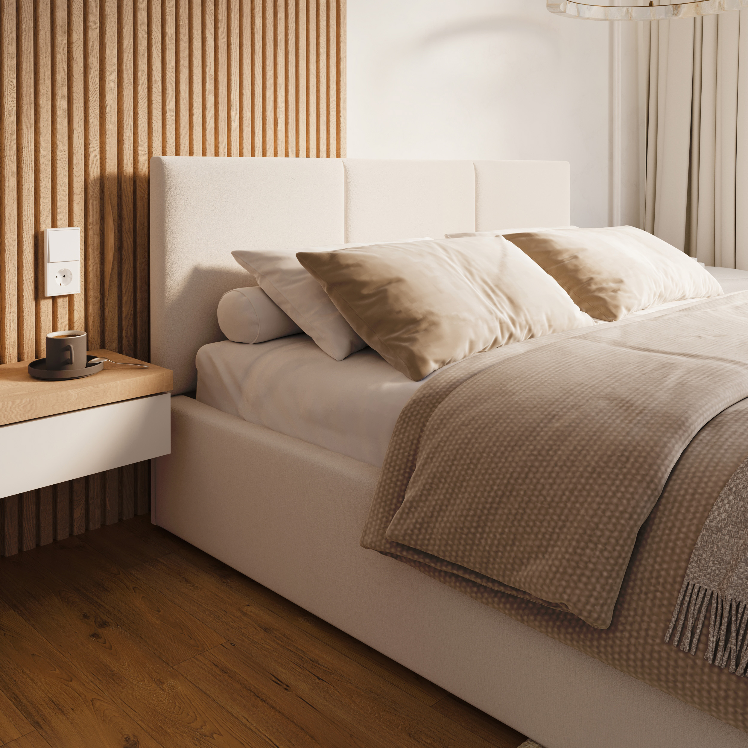 Čalouněná postel FRESIA 200x200 s kovovým zdvižným roštem BÍLÁ TRINITY