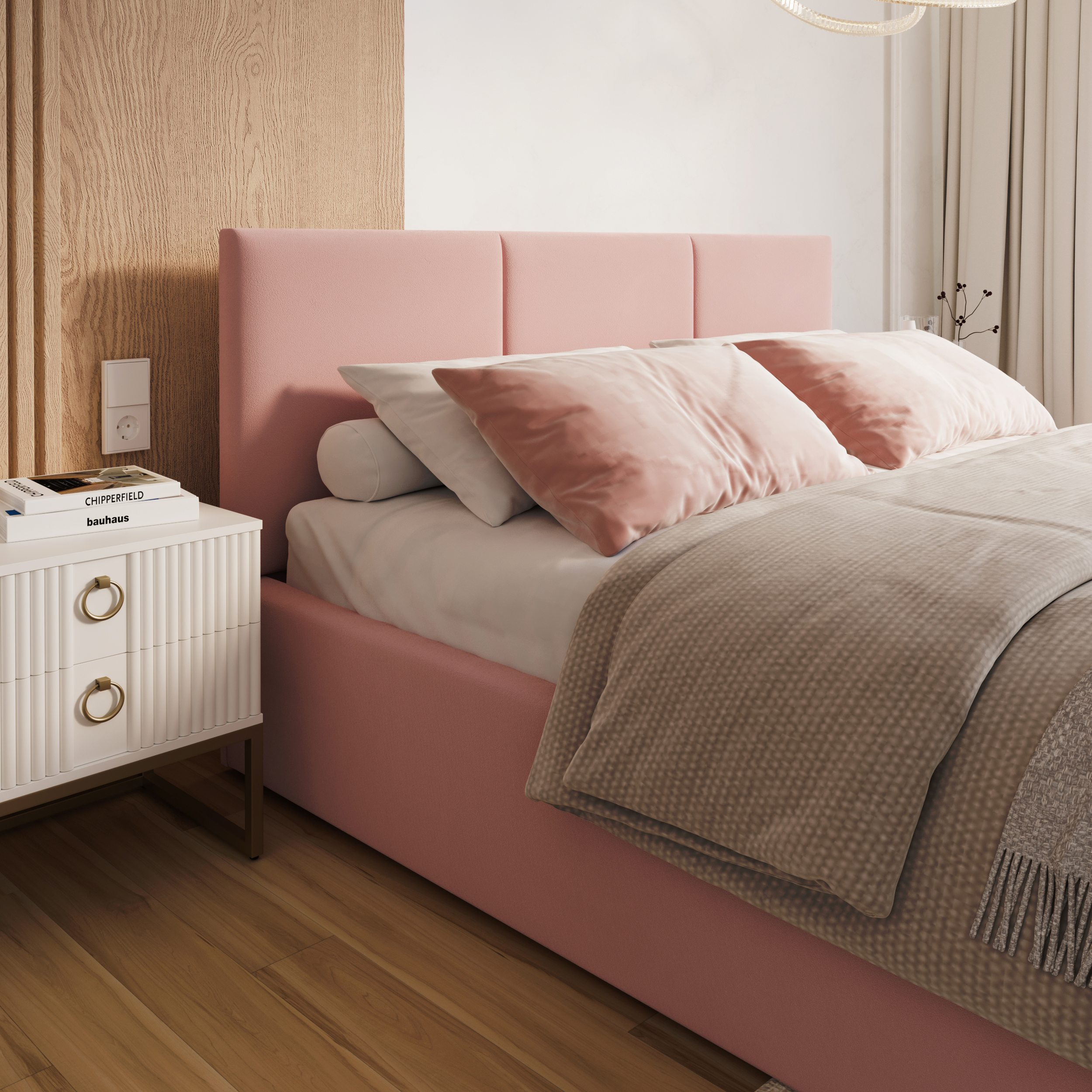 Čalouněná postel FRESIA 200x200 s kovovým zdvižným roštem RŮŽOVÁ TRINITY