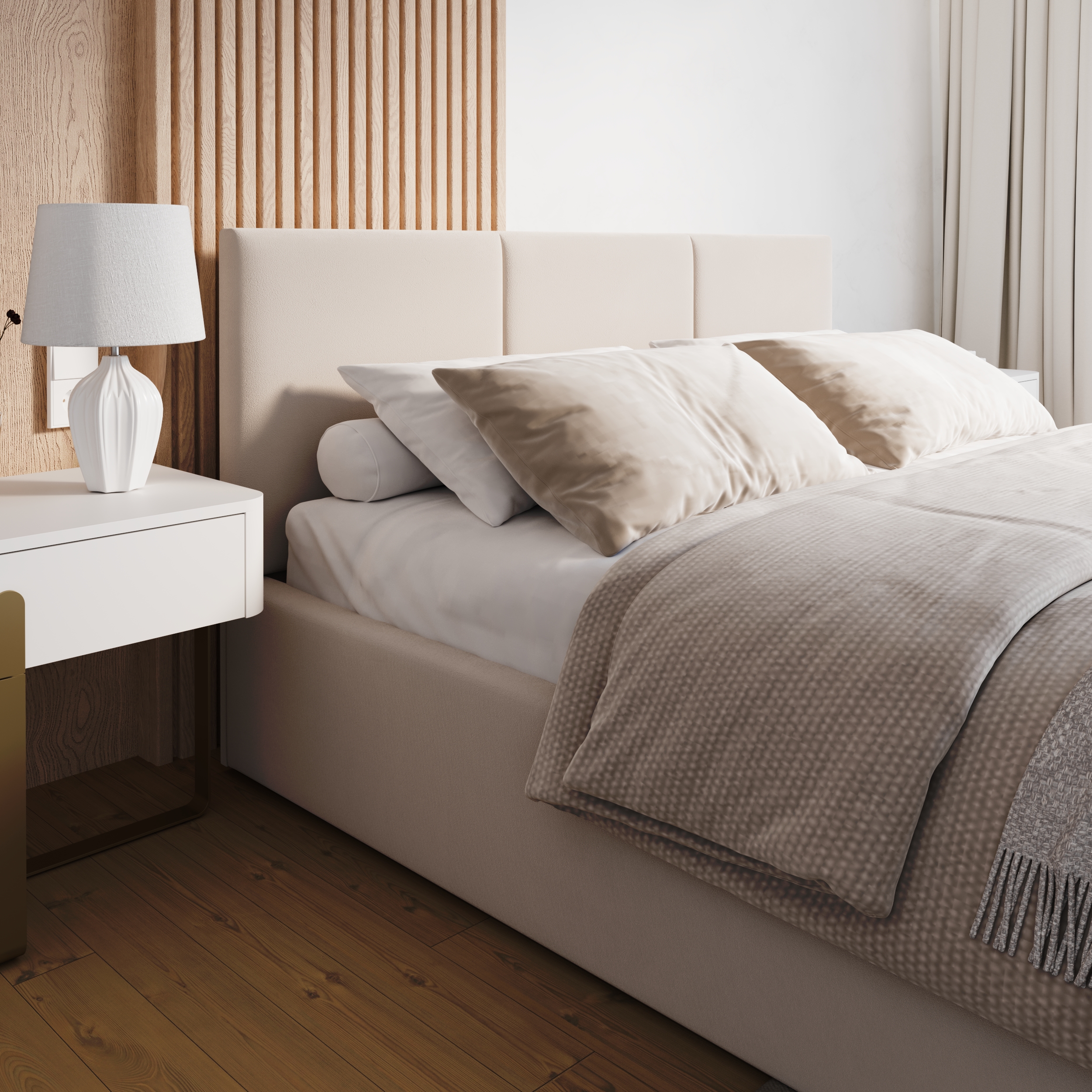 Čalouněná postel FRESIA 200x200 s kovovým zdvižným roštem KRÉMOVÁ TRINITY