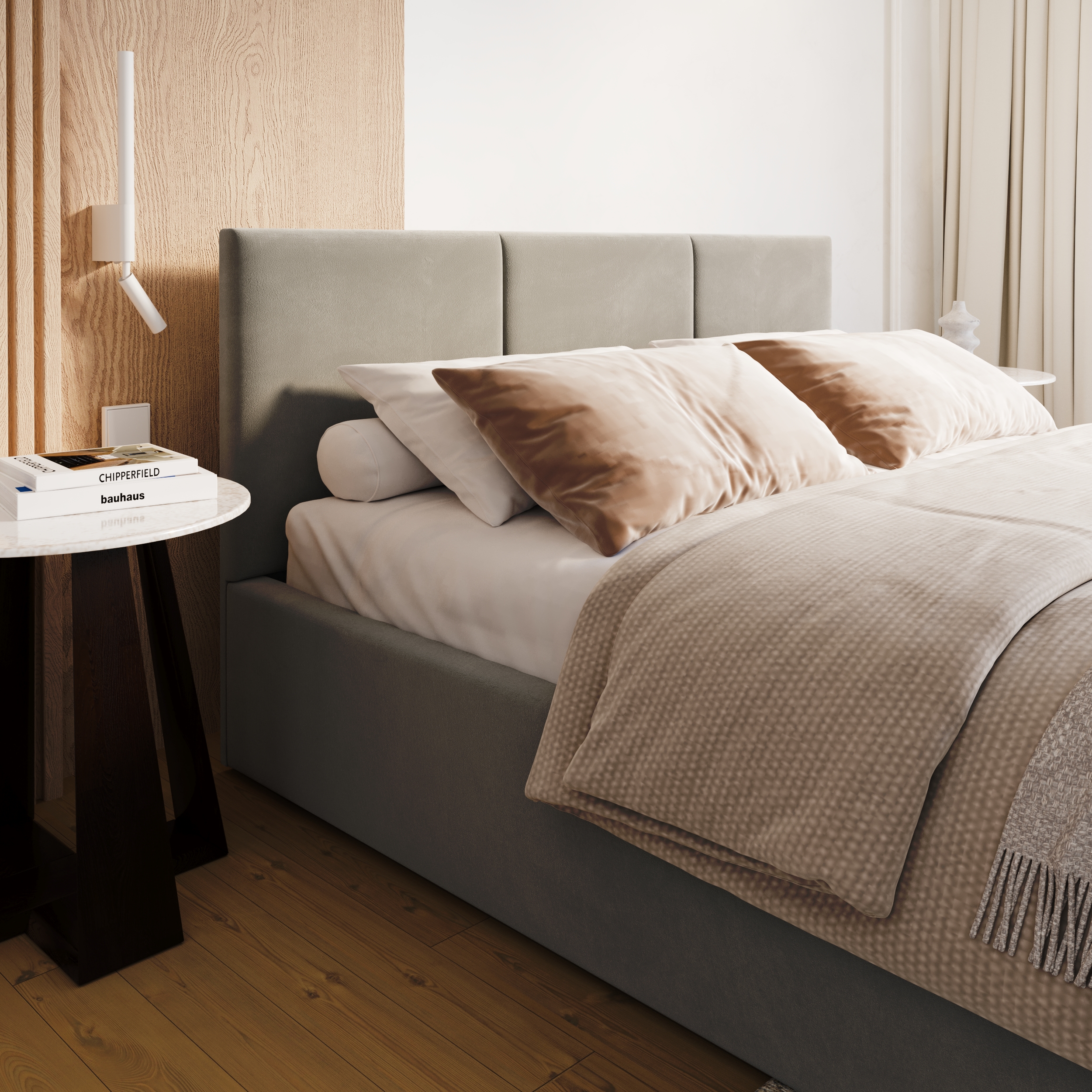 Čalouněná postel FRESIA 200x200 s kovovým zdvižným roštem ŠEDÁ TRINITY