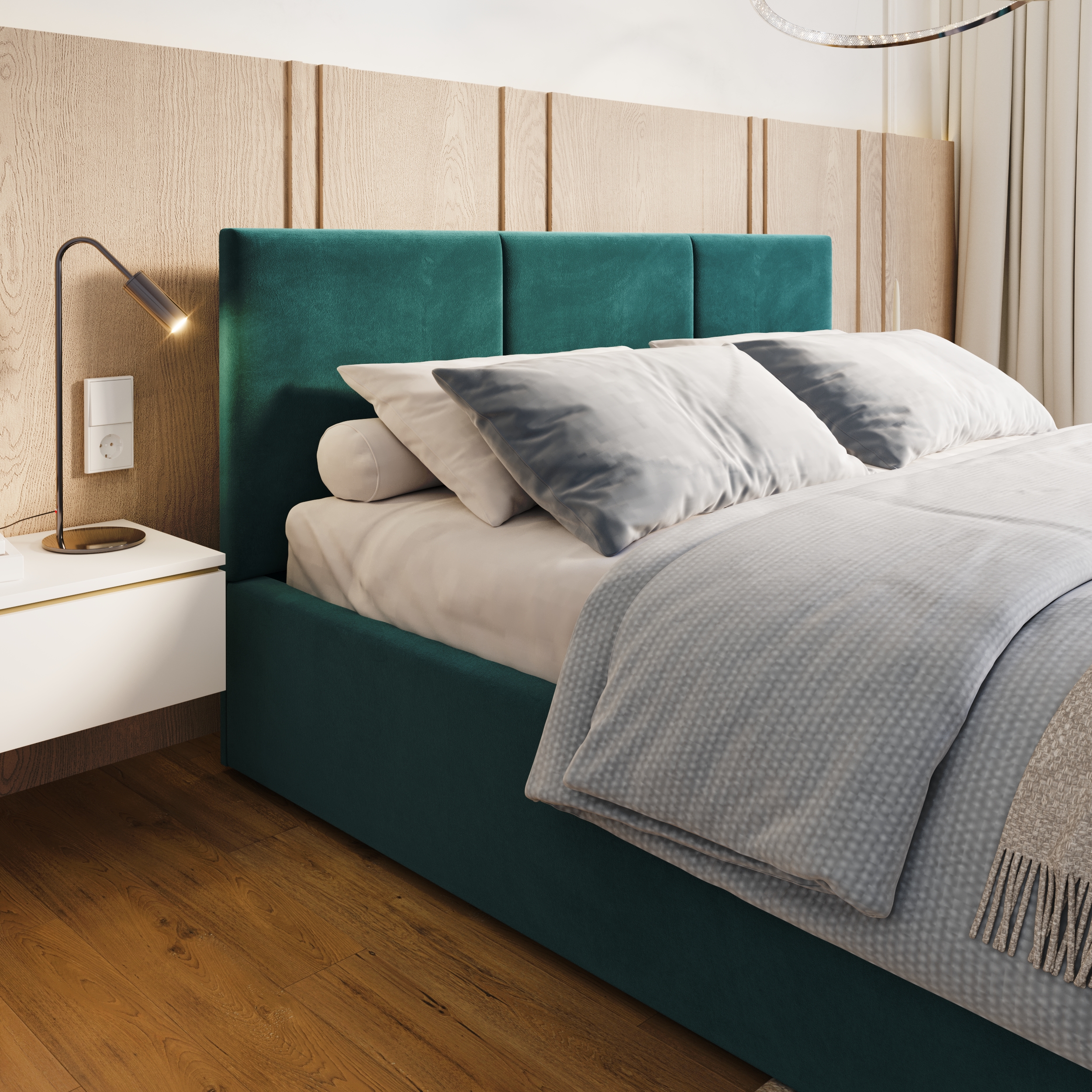 Čalouněná postel FRESIA 200x200 s kovovým zdvižným roštem TYRKYSOVÁ TRINITY