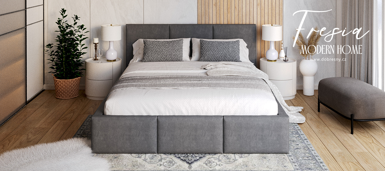 Čalouněná postel FRESIA 200x200 s kovovým zdvižným roštem GRAFIT TRINITY