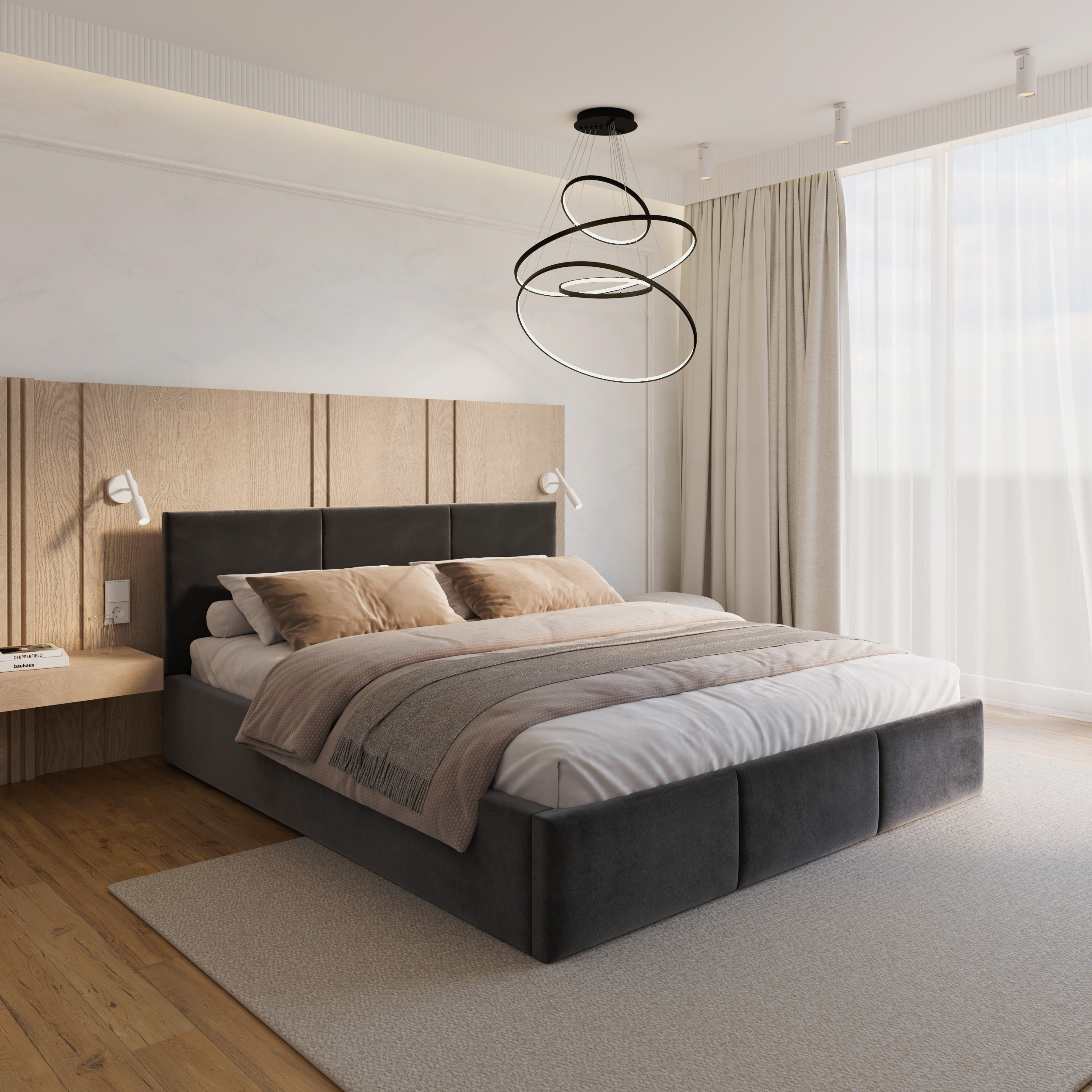 Čalouněná postel FRESIA 200x200 s kovovým zdvižným roštem GRAFIT TRINITY