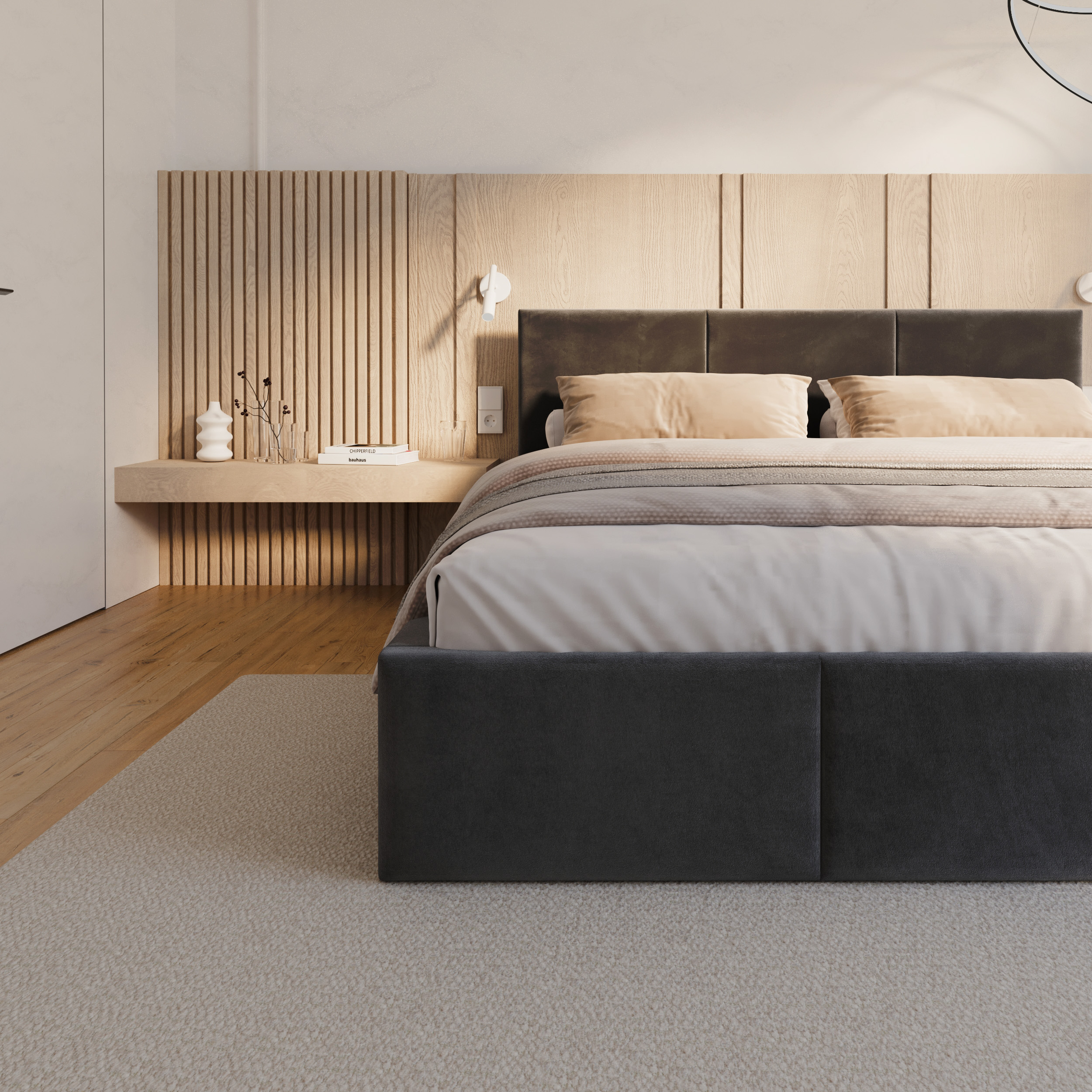 Čalouněná postel FRESIA 200x200 s kovovým zdvižným roštem GRAFIT TRINITY