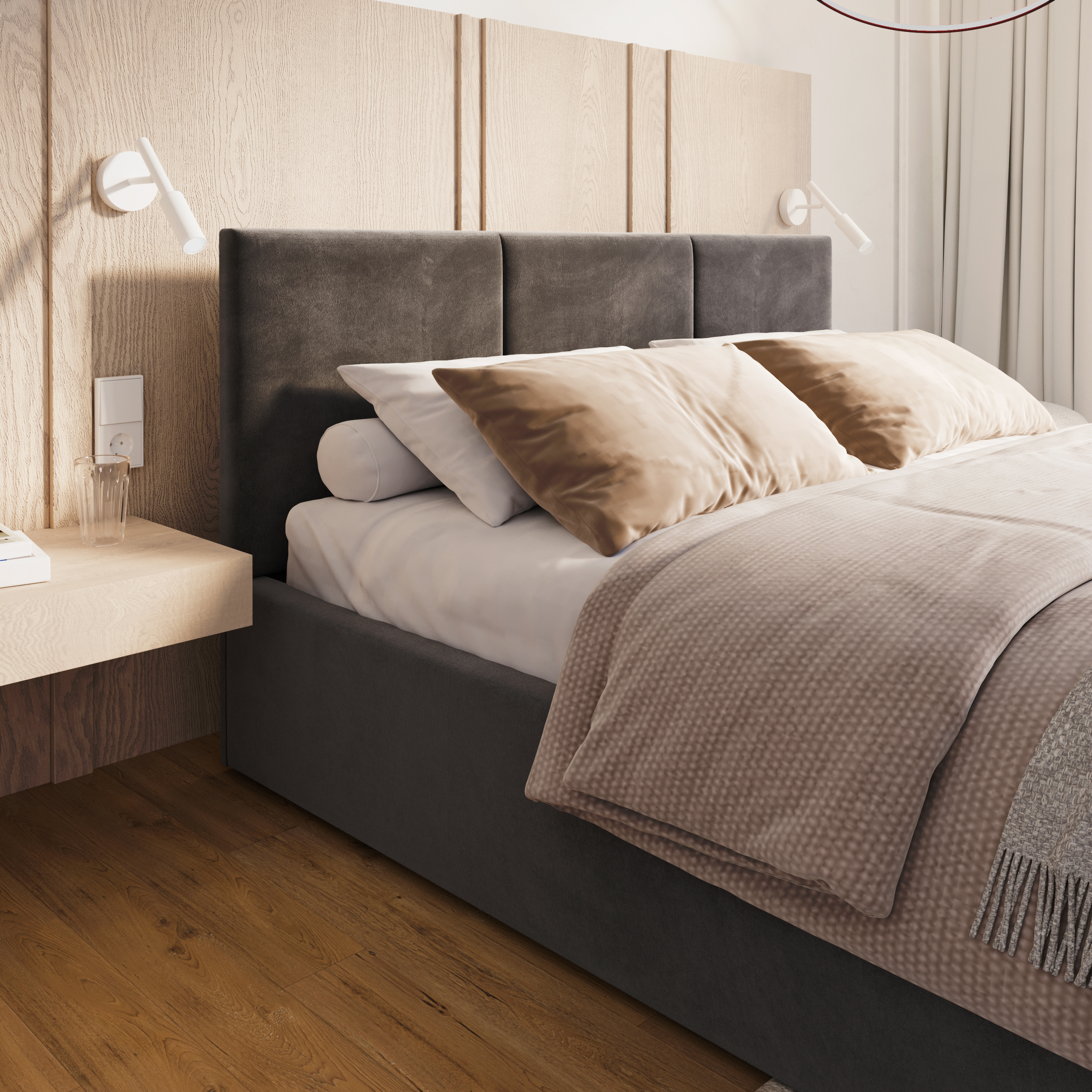 Čalouněná postel FRESIA 200x200 s kovovým zdvižným roštem GRAFIT TRINITY