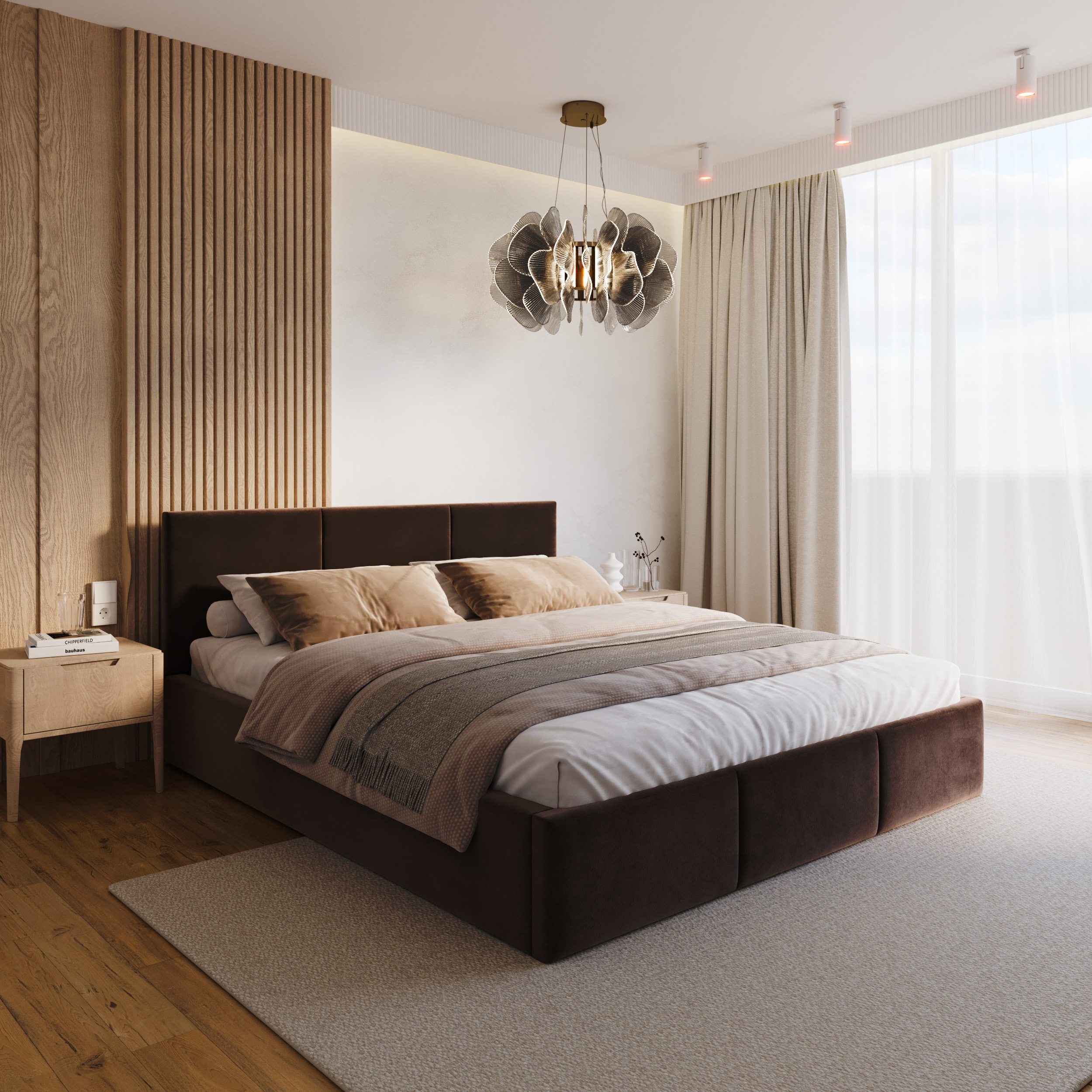 Čalouněná postel FRESIA 200x200 s kovovým zdvižným roštem HNĚDÁ TRINITY