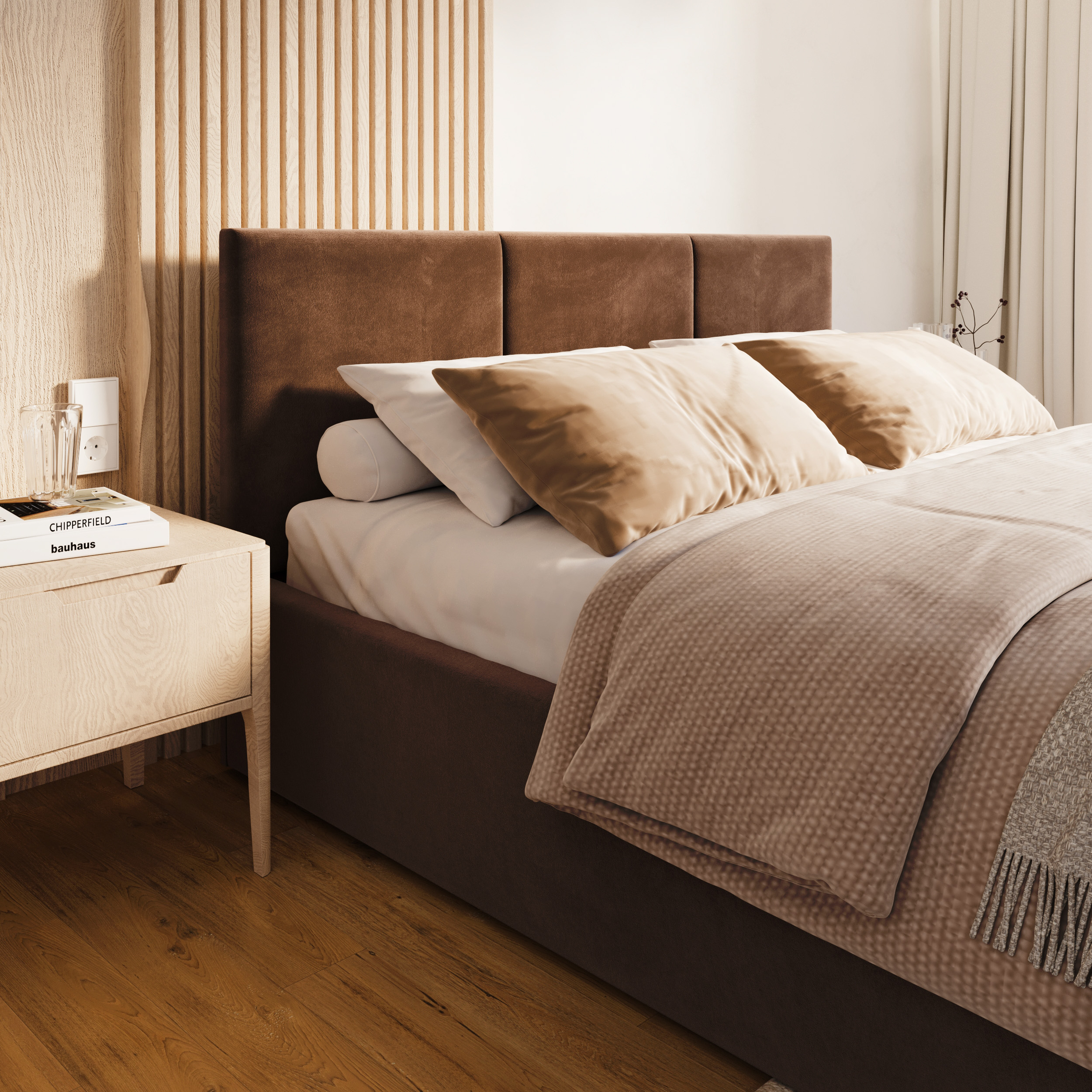 Čalouněná postel FRESIA 200x200 s kovovým zdvižným roštem HNĚDÁ TRINITY