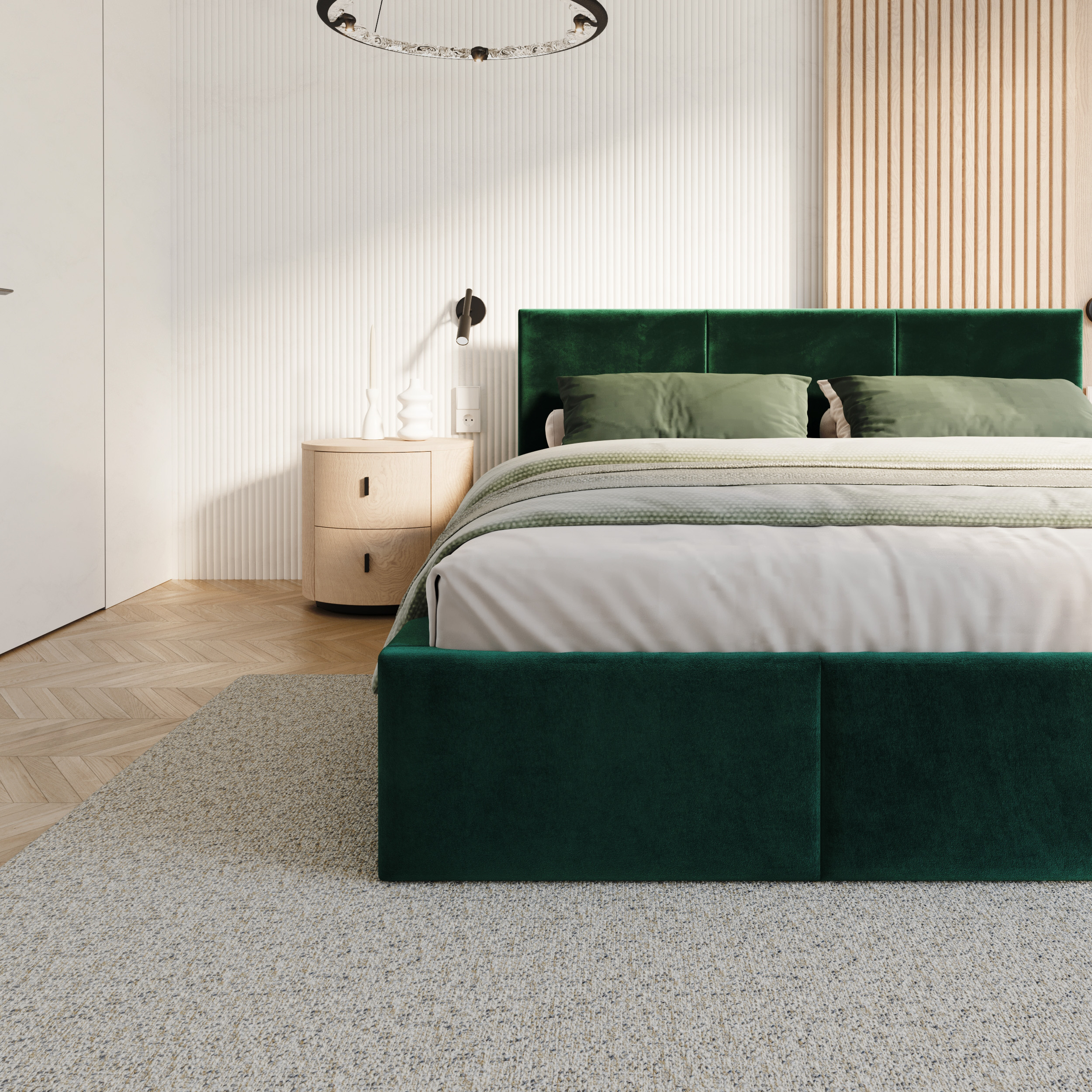 Čalouněná postel FRESIA 200x200 s kovovým zdvižným roštem ZELENÁ TRINITY