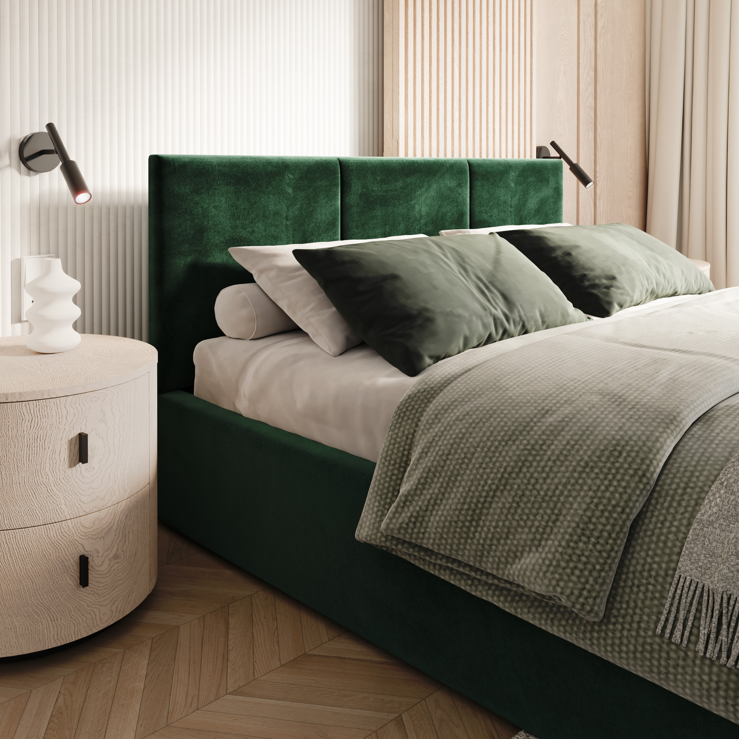 Čalouněná postel FRESIA 200x200 s kovovým zdvižným roštem ZELENÁ TRINITY