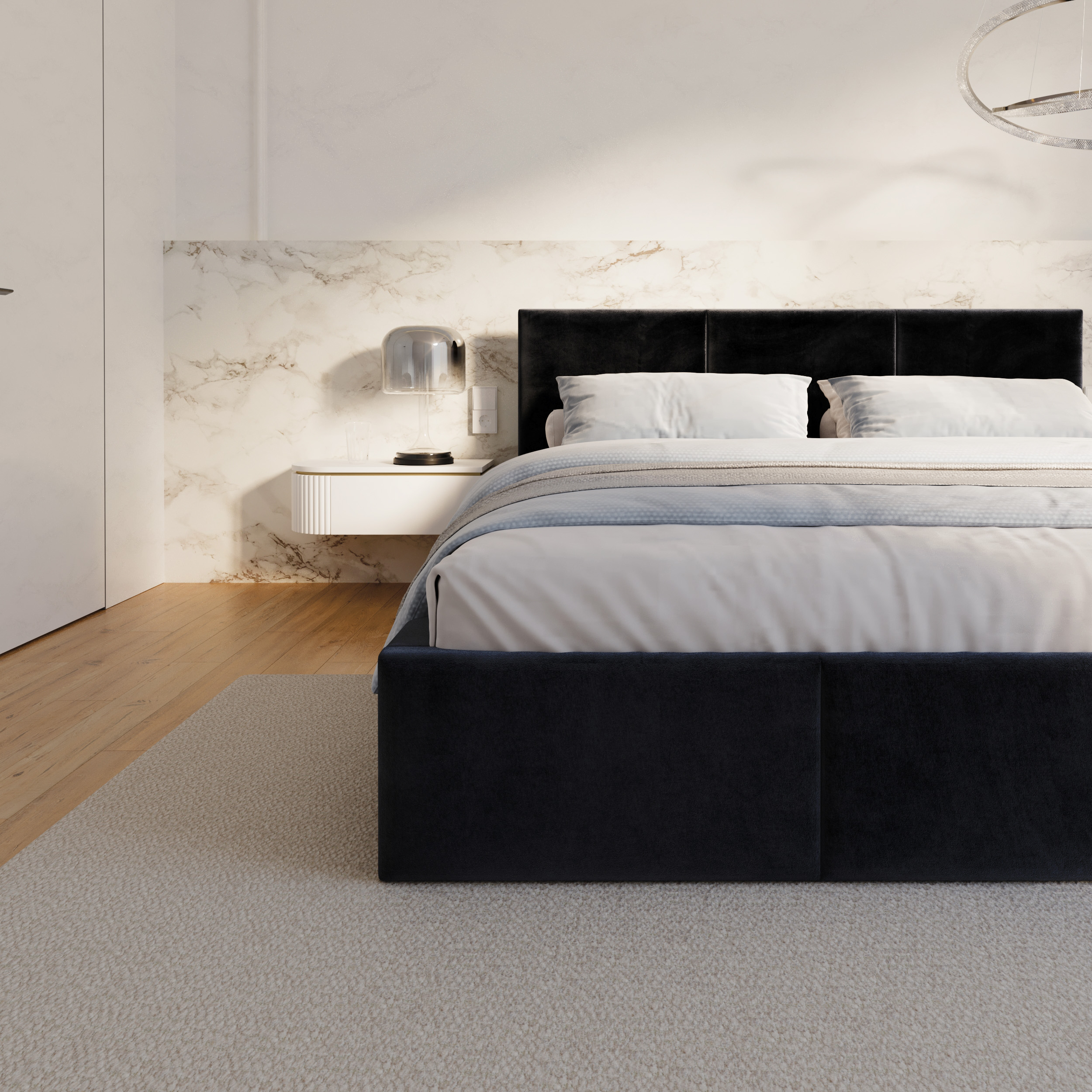 Čalouněná postel FRESIA 200x200 s kovovým zdvižným roštem ČERNÁ TRINITY