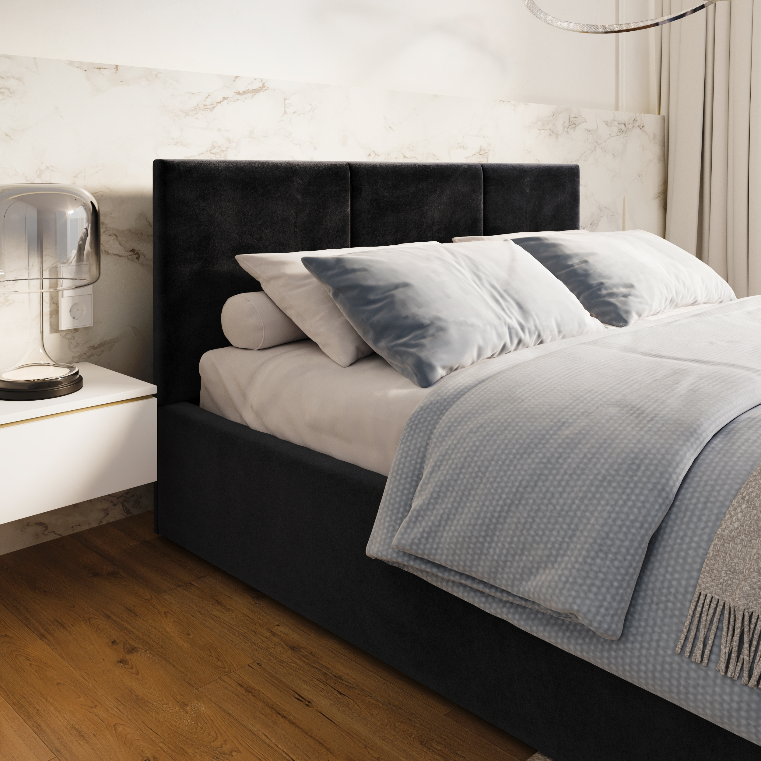 Čalouněná postel FRESIA 200x200 s kovovým zdvižným roštem ČERNÁ TRINITY