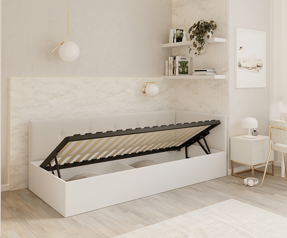 Postel EDDY 2 pro děti a mládež bílá TRINITY 90x200 kovový zdvižný rošt