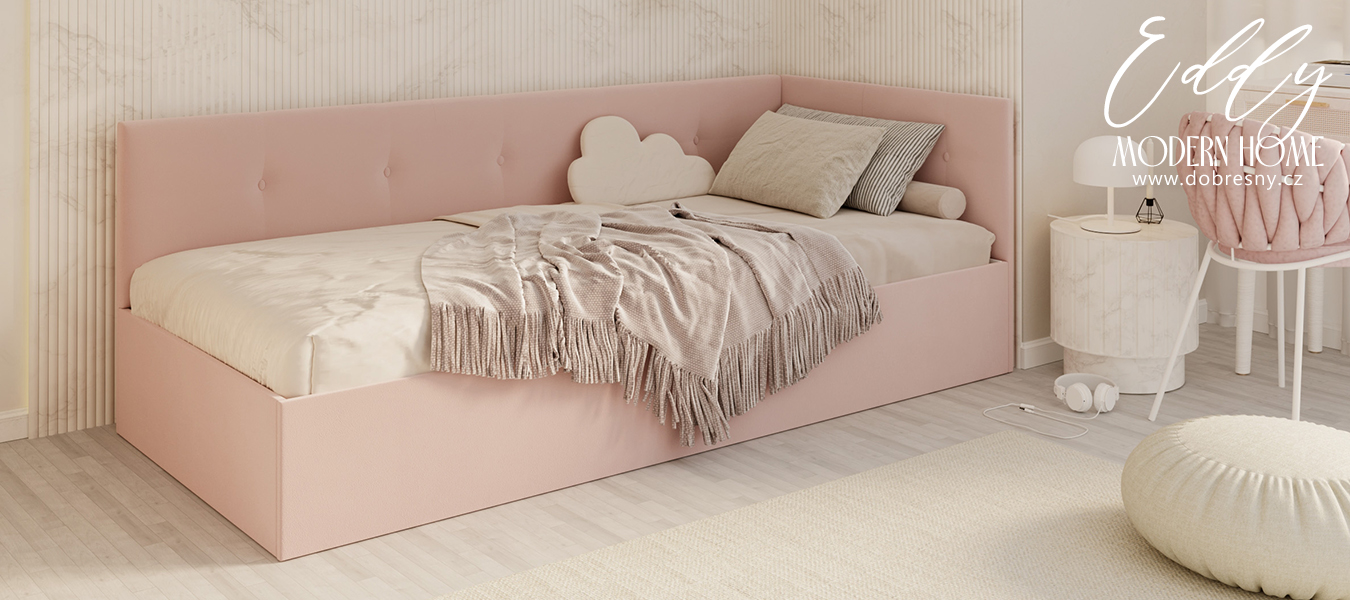 Postel EDDY 2 pro děti a mládež pudrová růžová TRINITY 90x200 kovový zdvižný rošt