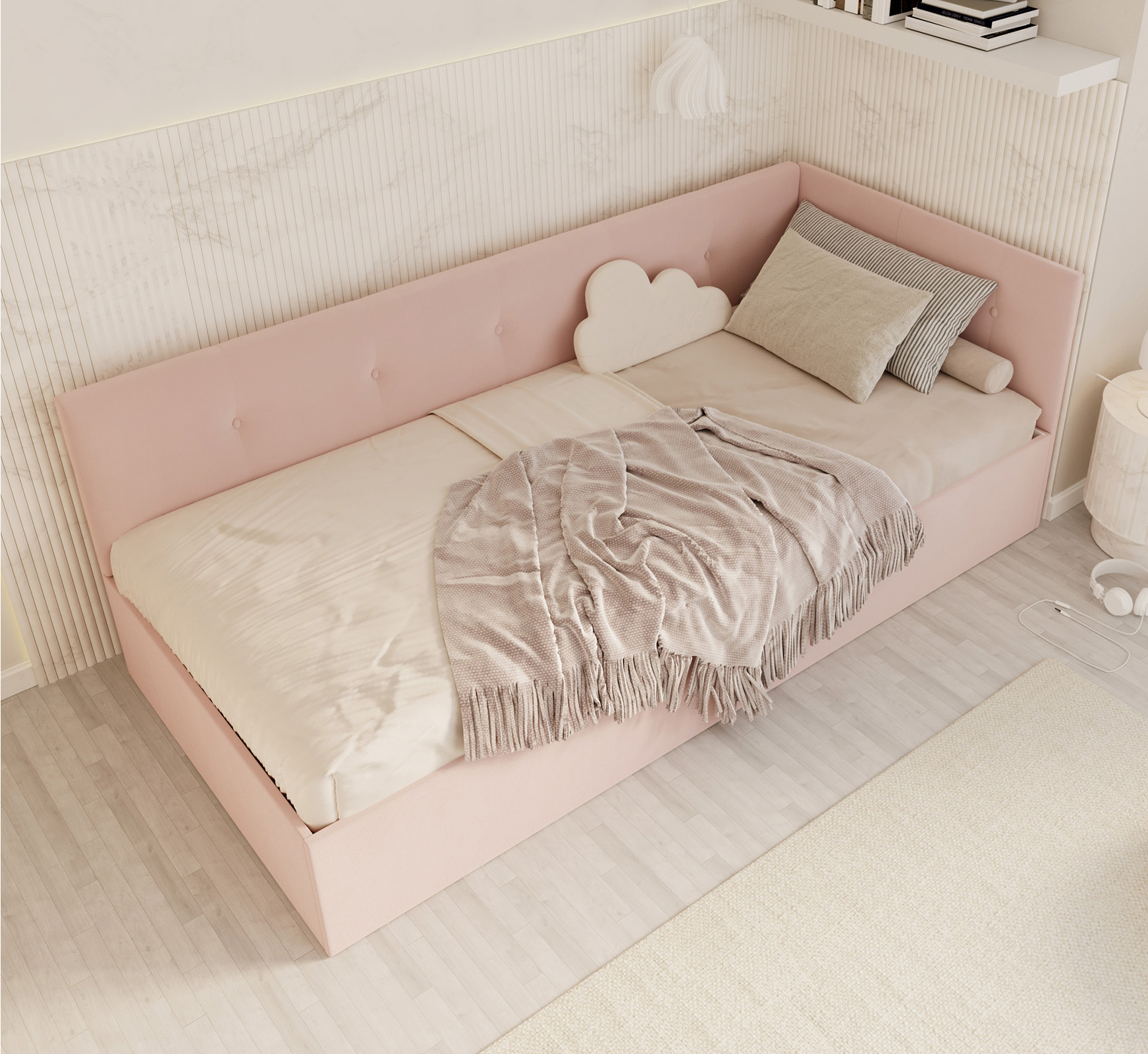 Postel EDDY 2 pro děti a mládež pudrová růžová TRINITY 90x200 kovový zdvižný rošt