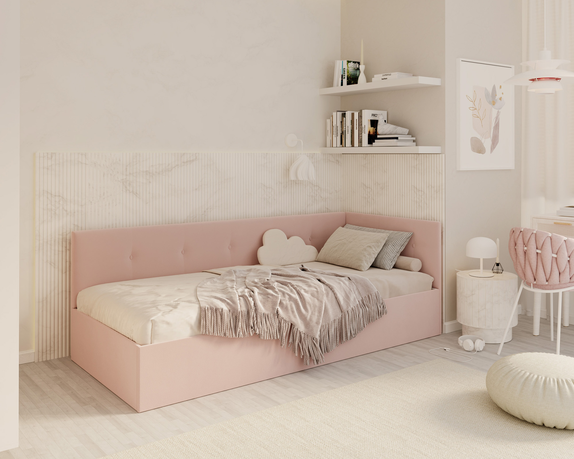 Postel EDDY 2 pro děti a mládež pudrová růžová TRINITY 90x200 kovový zdvižný rošt