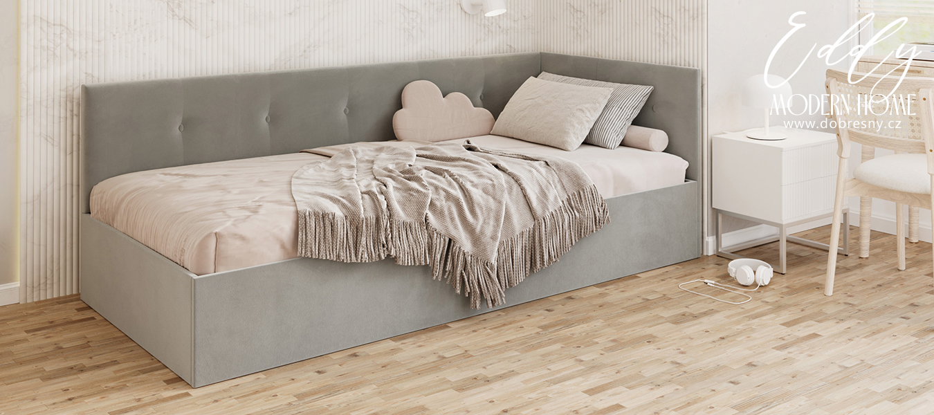 Postel EDDY 2 pro děti a mládež šedá TRINITY 90x200 kovový zdvižný rošt